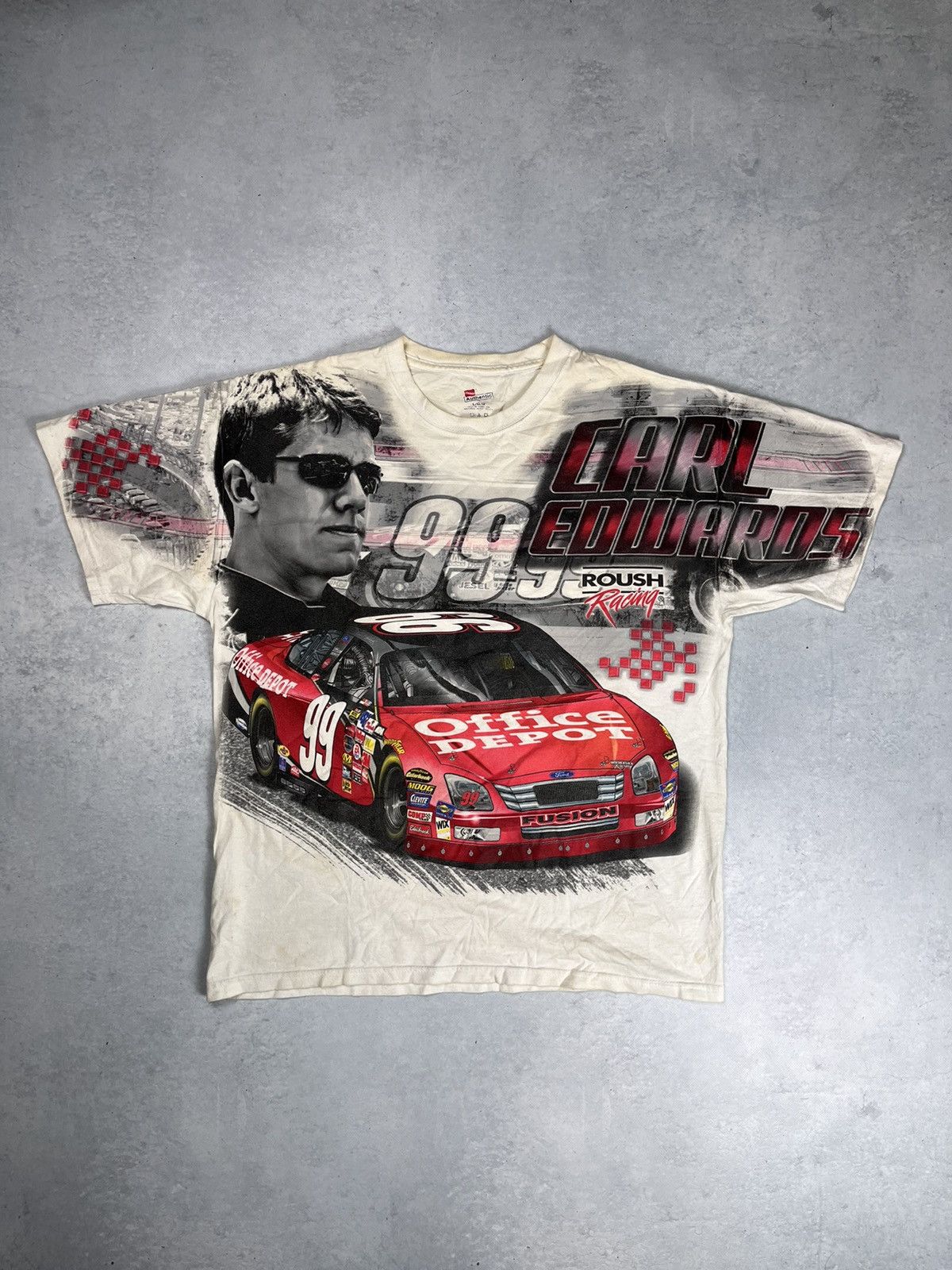 Hanes × NASCAR × Vintage Y2K VINTAGE NASCAR RACING ALL OVER PRINT T-SHIRT Size US L / EU 52-54 / 3 - 1 Thumbnail
