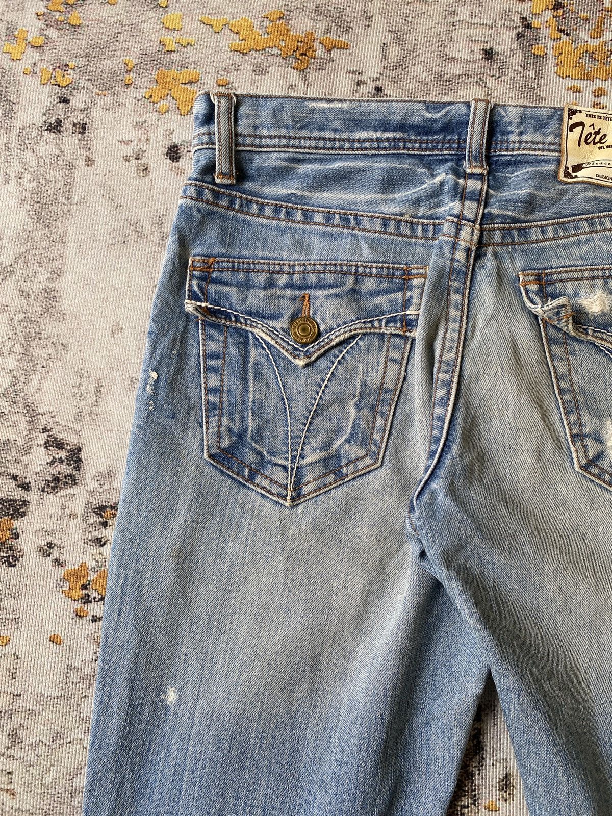 Tete Homme Tete Homme Issey Miyake Faded Blue Studded Distressed Denim Size US 31 - 13 Thumbnail