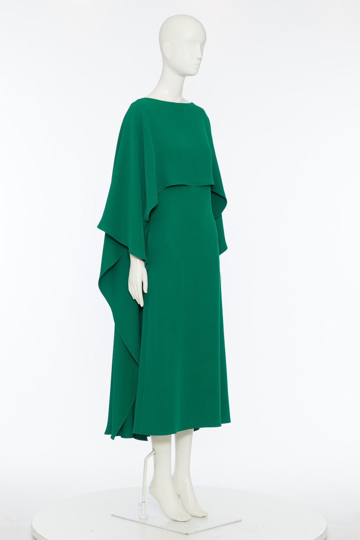 Valentino o1s1wg110525 Crepe De Chine Cape Dress in Green Size M / US 6-8 / IT 42-44 - 2 Thumbnail