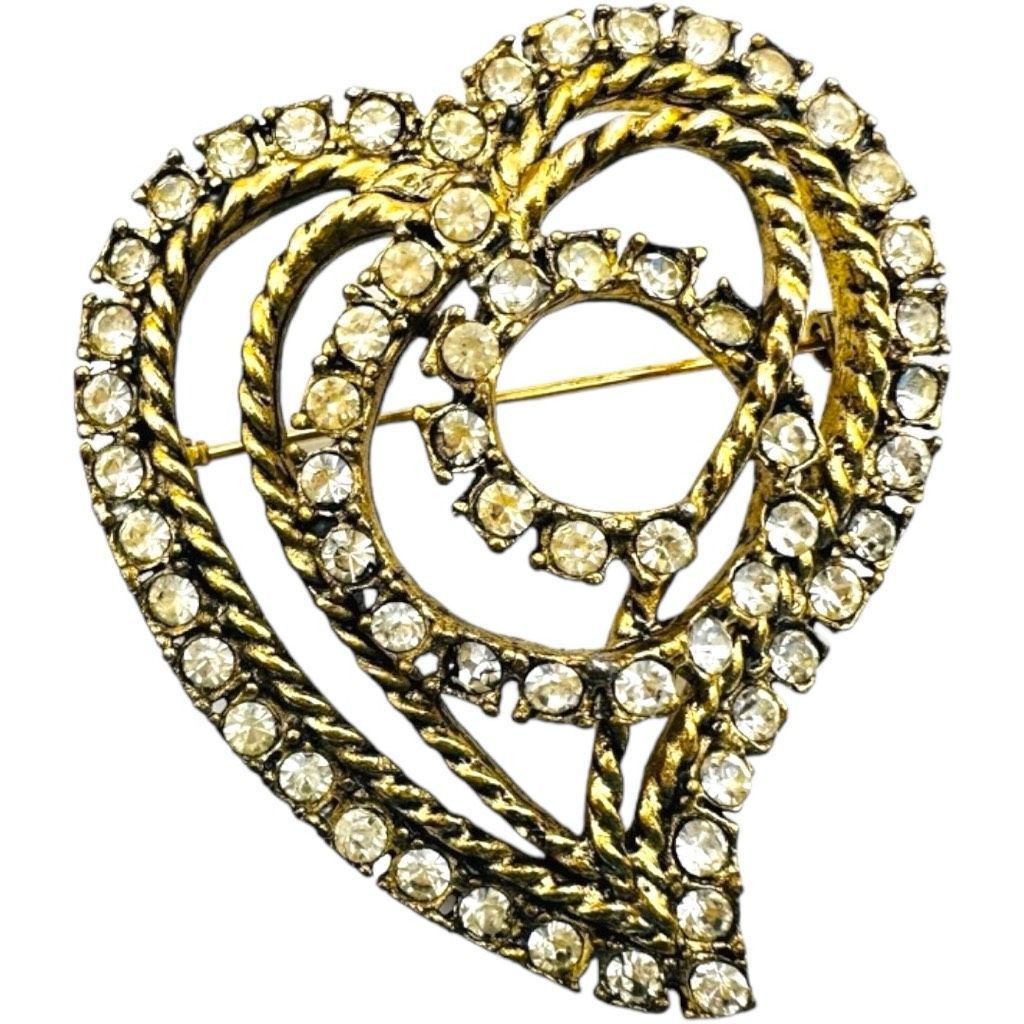 Other HATTIE CARNEGIE Signed Vintage Heart Gold-tone Clear Rhinest Size ONE SIZE - 8 Thumbnail