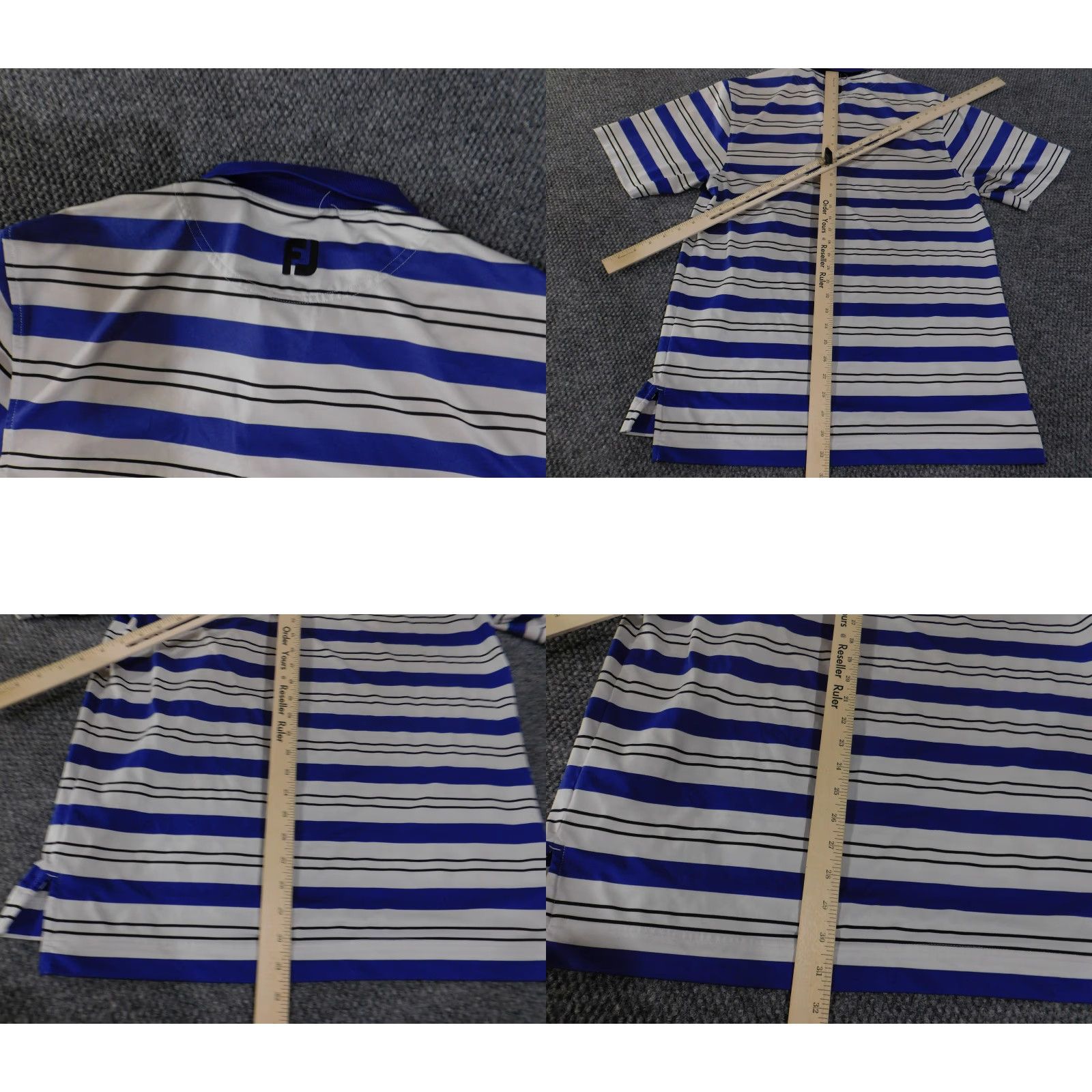 Footjoy FootJoy Polo Shirt Mens M Blue White Black Striped Golf Performance Stretch Shirt Size US M / EU 48-50 / 2 - 9 Thumbnail