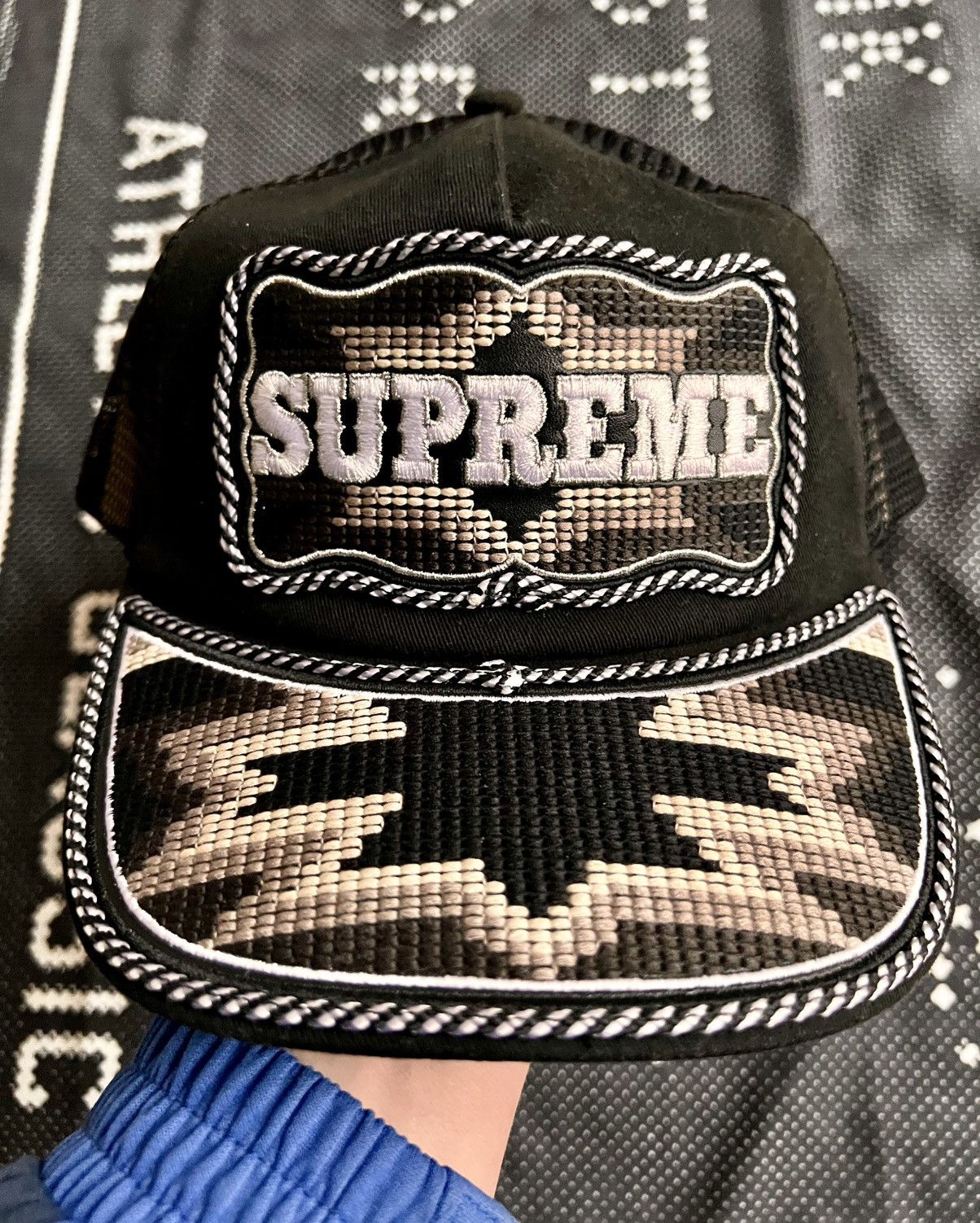 Supreme Supreme Western Embroidered Mesh Back 5-Panel Hat Cap Black Size ONE SIZE - 10 Thumbnail