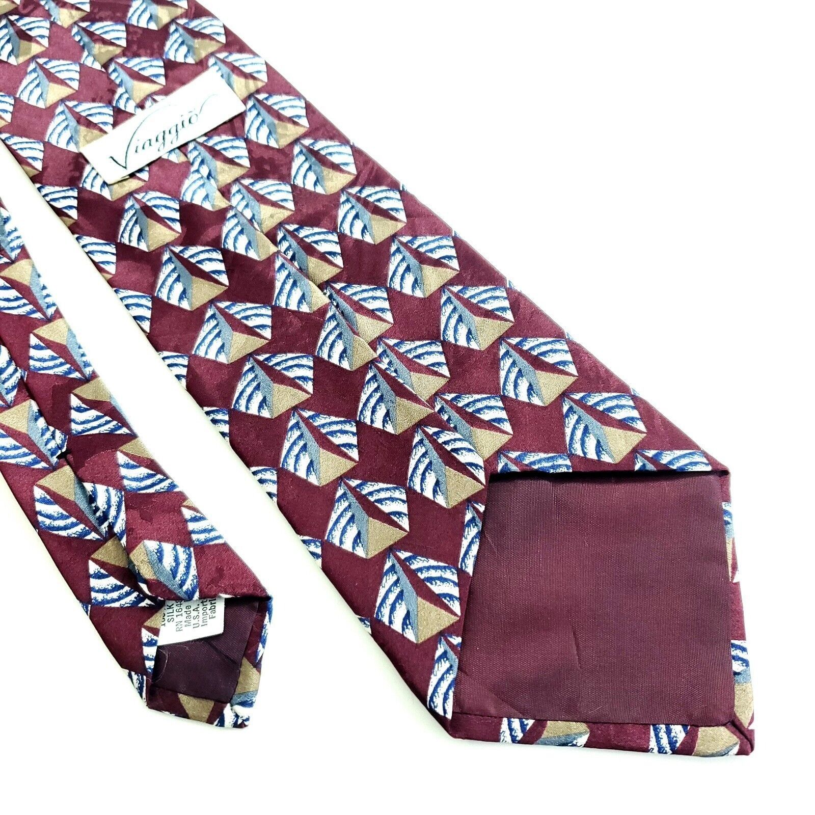Designer Viaggio Red Tan Geometric Jacquard Print Short Silk Tie Size ONE SIZE - 5 Thumbnail
