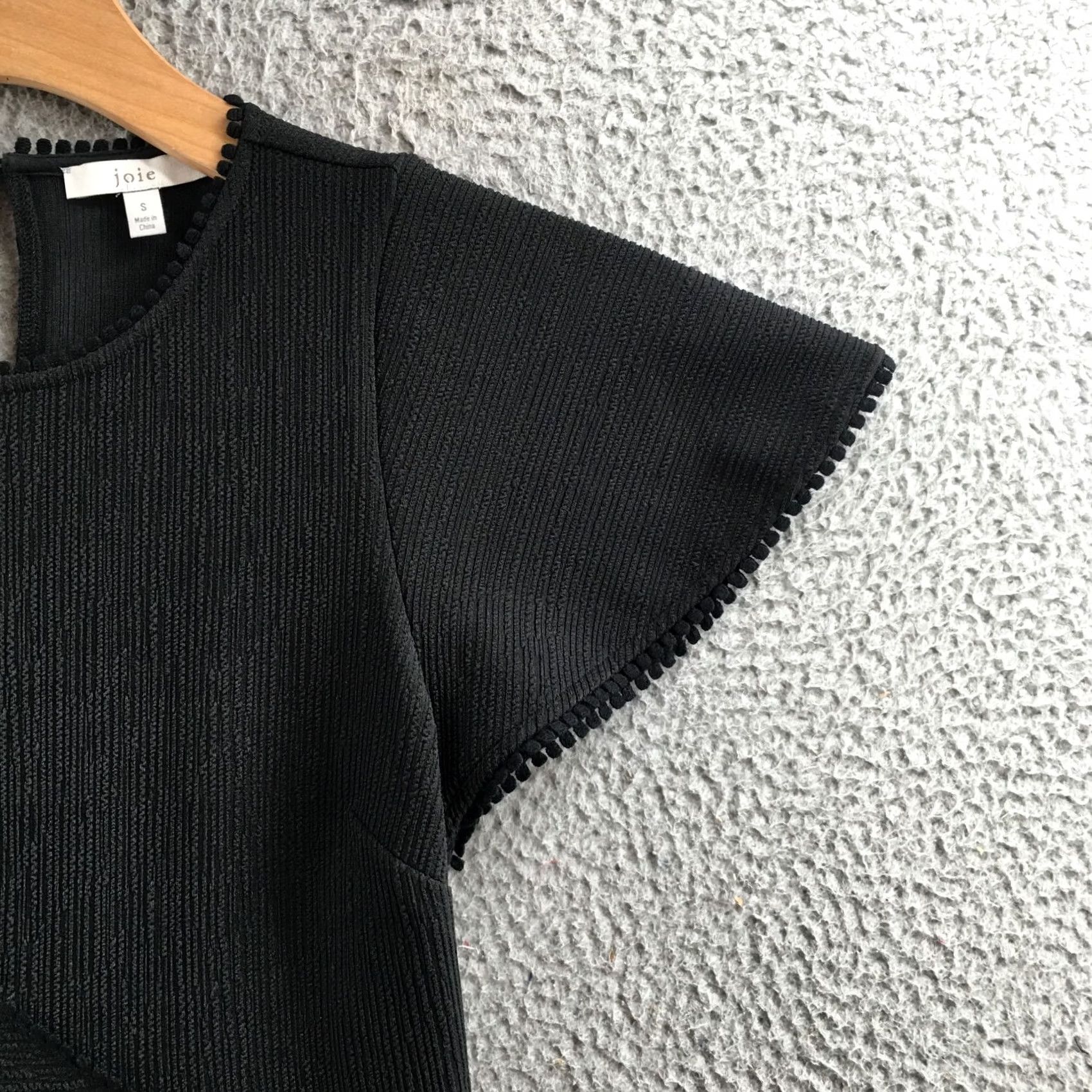 Joie JOIE Dress Womens Black Textured Flutter Sleeve Fit & Flare Short Dress Small, Cotton Blend, Regular Size, Solid Pattern, Spring Summer Fall, Womens Size S / US 4 / IT 40 - 4 Thumbnail