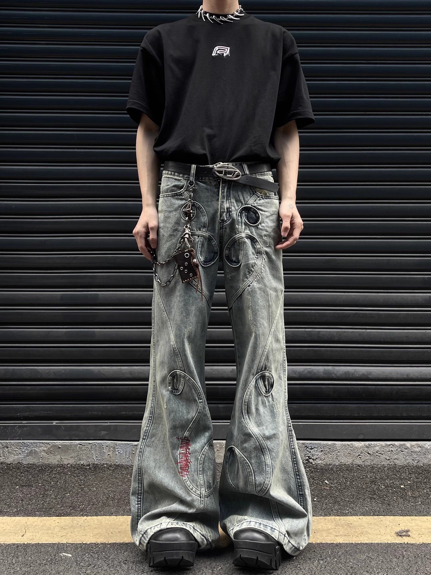 image of Retro Embroidered Jeans in Blue, Men's (Size 32)