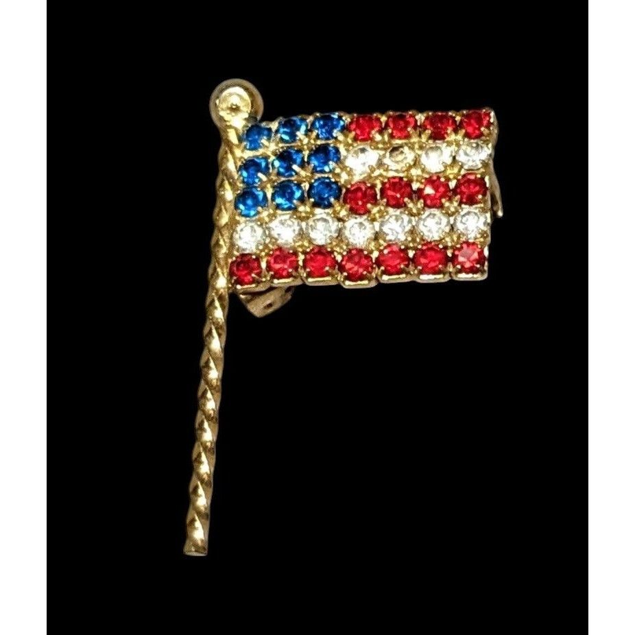 Other Vintage Gold Tone Rhinestone American Flag Brooch Size ONE SIZE - 1 Thumbnail