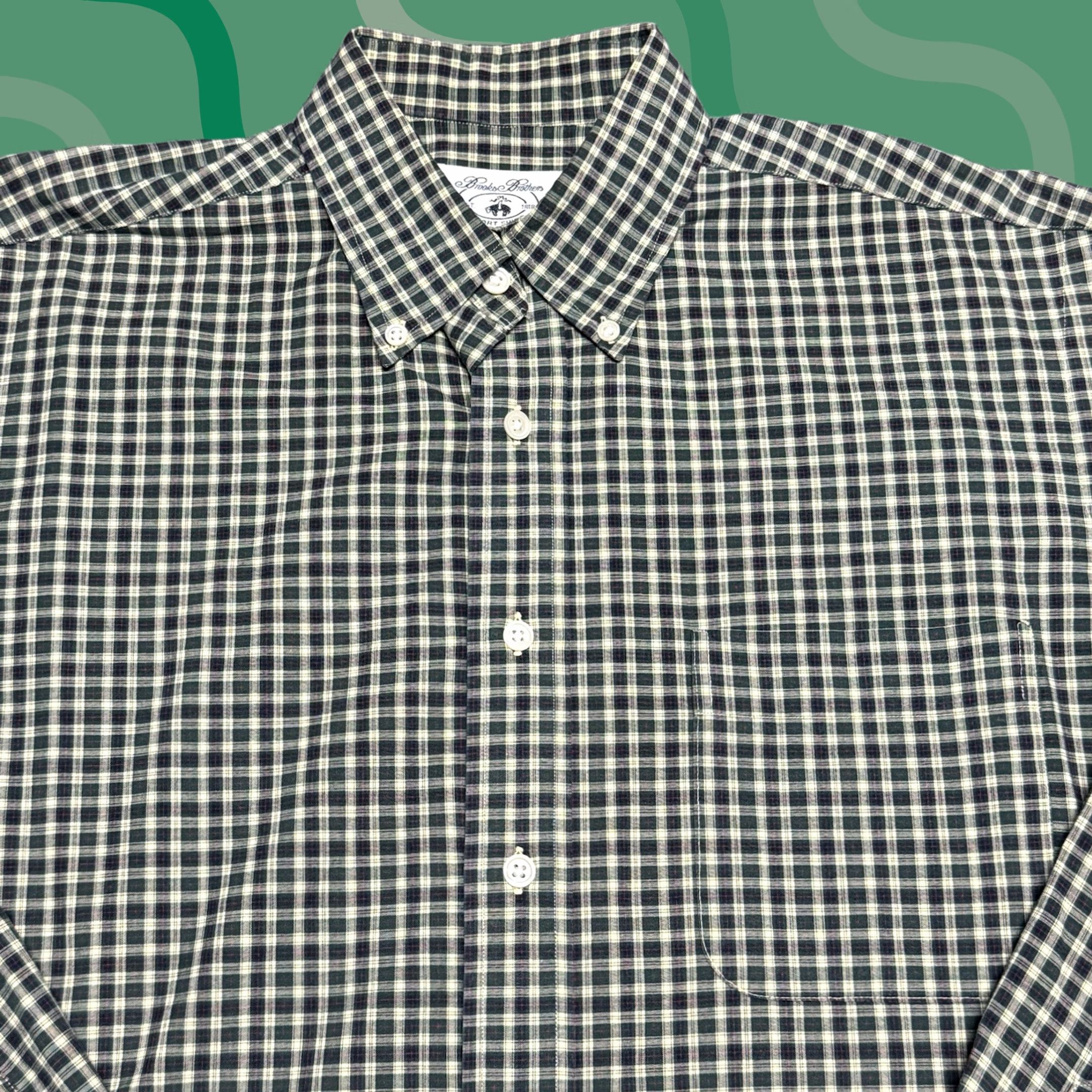 Brooks Brothers VINTAGE Brooks Brothers Shirt Mens M Green Plaid Long Sleeve Button-Up Pocket USA Size 40R - 1 Thumbnail