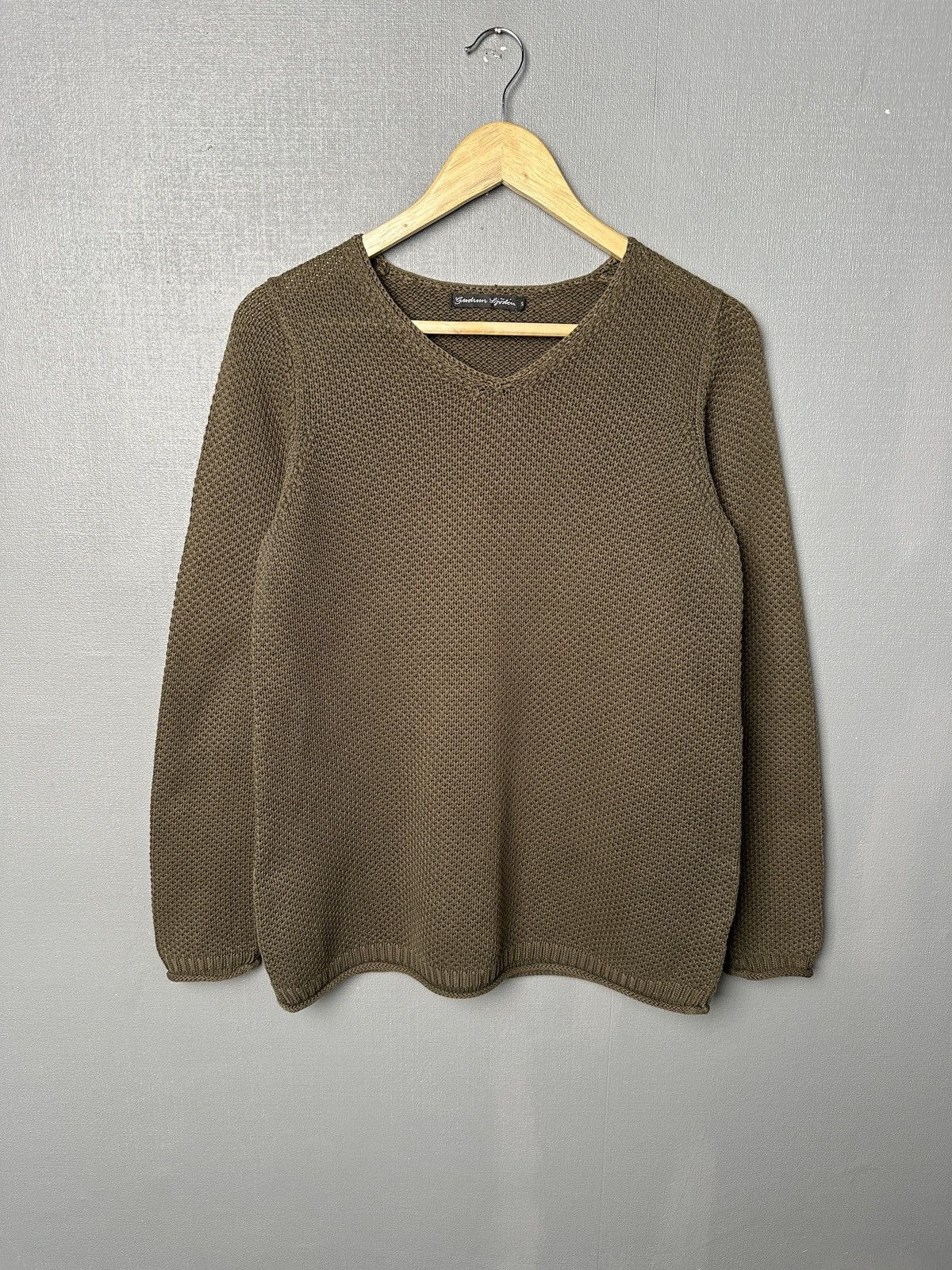 Gudrun Sjoden GUDRUN SJODEN V-Neck Chunky Knit Cotton Khaki Green Sweater Size S / US 4 / IT 40 - 1 Thumbnail