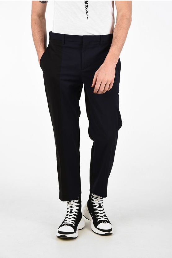 image of Neil Barrett Slim Fit Bi-Colour Pants With Hidden Closure in Blue, Men's (Size 32)