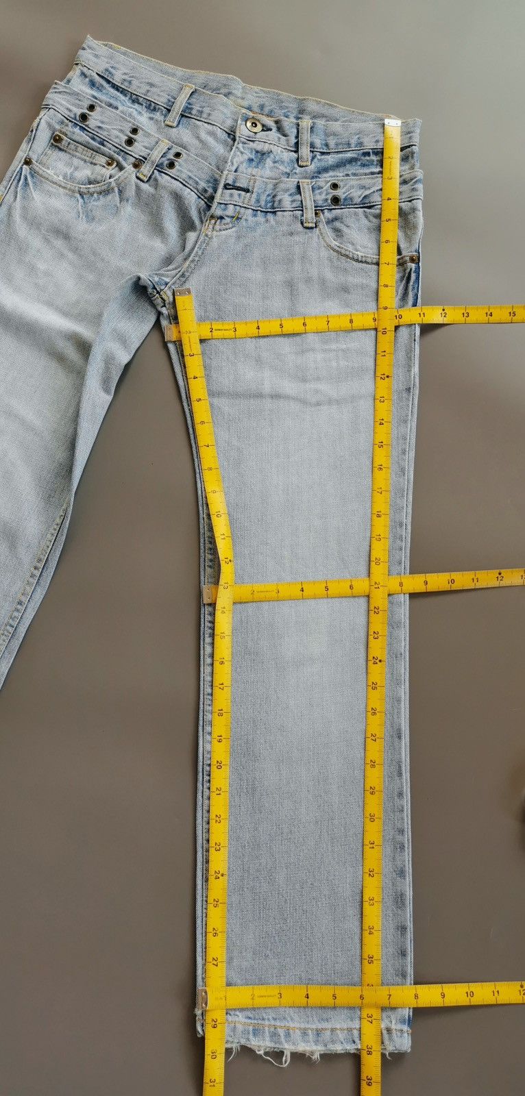 Japanese Brand Mouth Valley Double Waist Light Blue Distressed Jeans Size US 31 - 10 Thumbnail