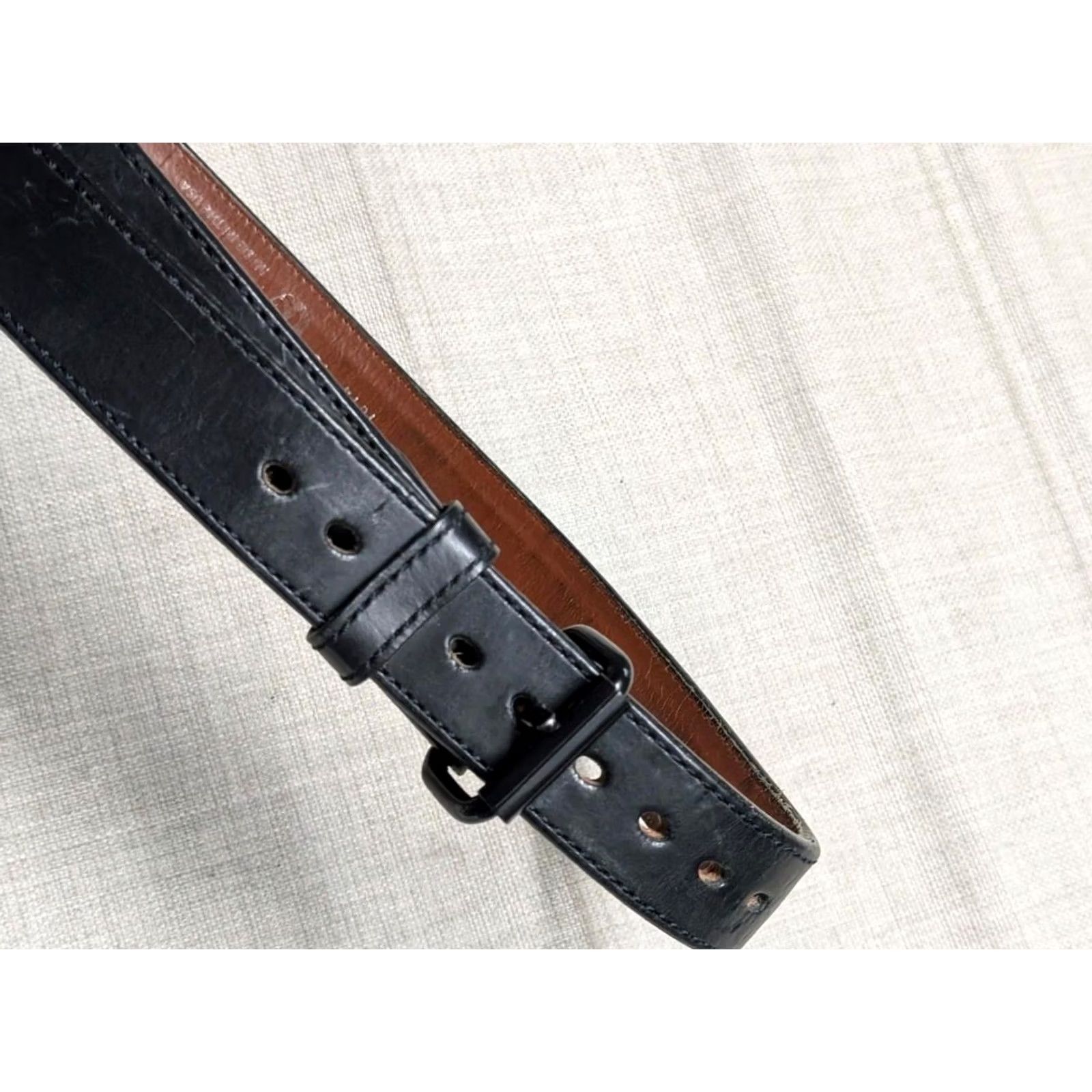 Vintage VINTAGE Bullbelts Western Belt 34 Black Leather Cowhide Full Grain Leather Belt Buckle Conceal Holster Mens Size 34 - 2 Thumbnail