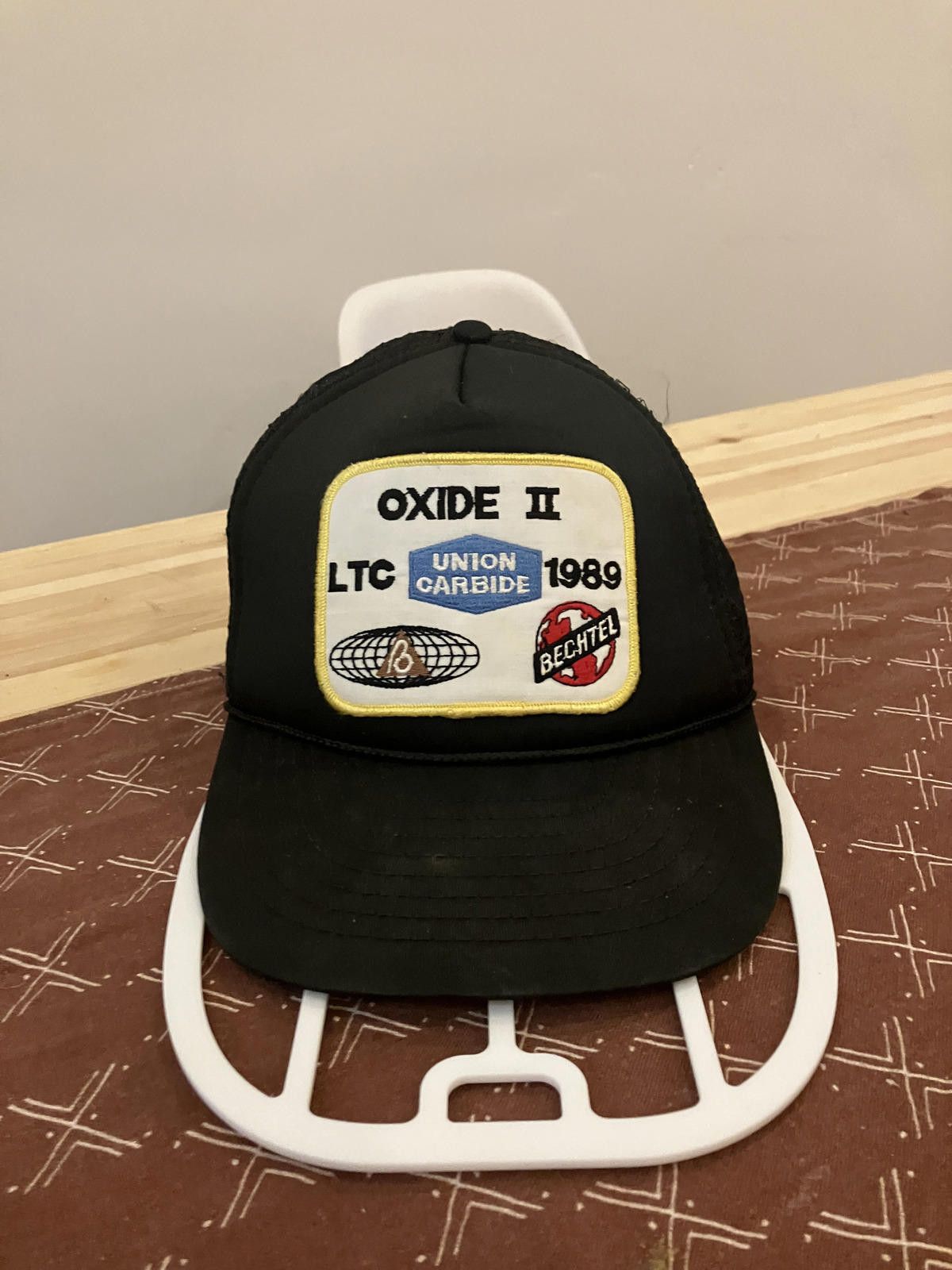 Other 80s Trucker Hat Patch Rope Union Carbide Bechtel Mesh Black Size ONE SIZE - 2 Thumbnail