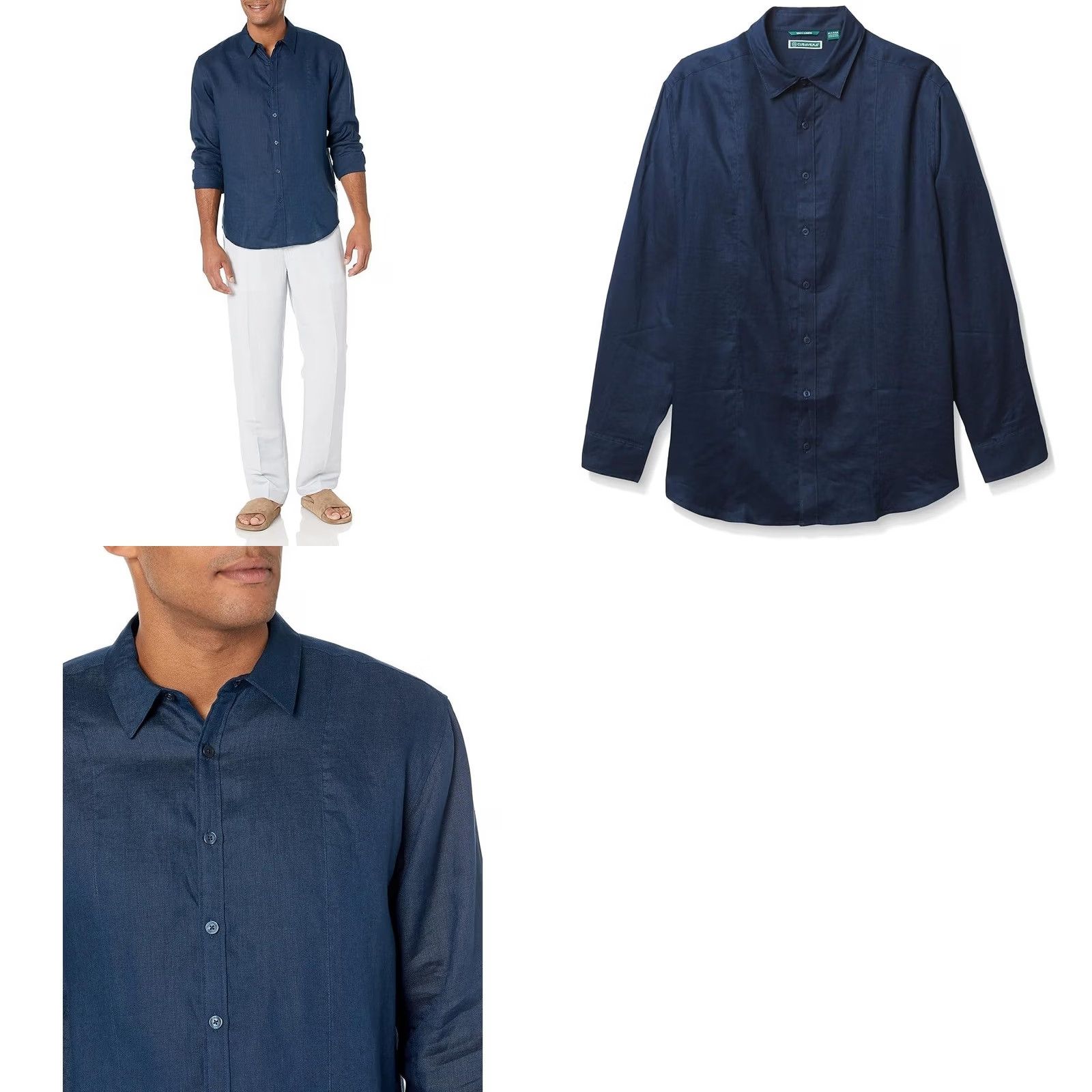 Cubavera Cubavera Linen Shirt Long Sleeve Button-Down Relaxed Fit Blue Mens L Size 42R - 10 Thumbnail