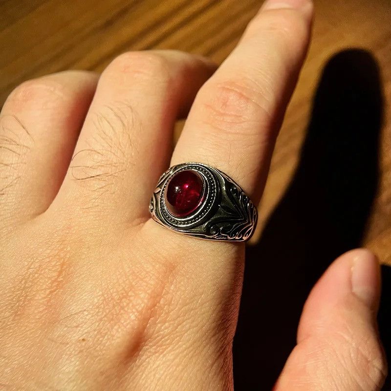 Jewelry × Vintage Retro Resin Red Flower Pattern Ring Size ONE SIZE - 7 Thumbnail