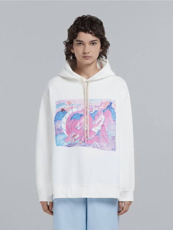 image of Marni O1W1Db10524 Print Oversized Hoodie In White, Women's (Size XL)