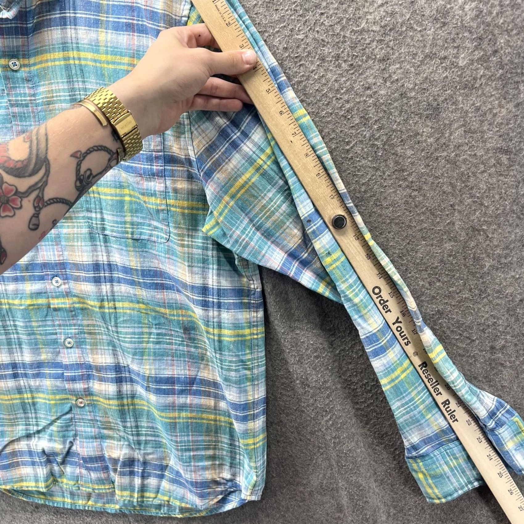 Tommy Bahama Tommy Bahama Shirt Mens Medium Blue Green Plaid Linen Blend Long Sleeve Size US M / EU 48-50 / 2 - 7 Thumbnail