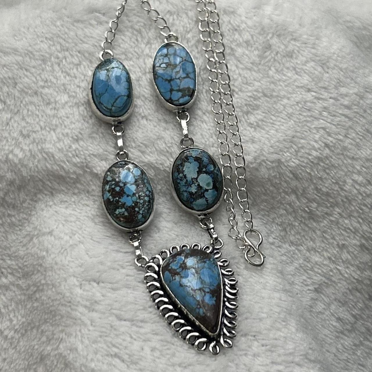 Jewelry Turquoise Natural Gemstone 925 Silver Plated 16” Necklace Size ONE SIZE - 4 Thumbnail