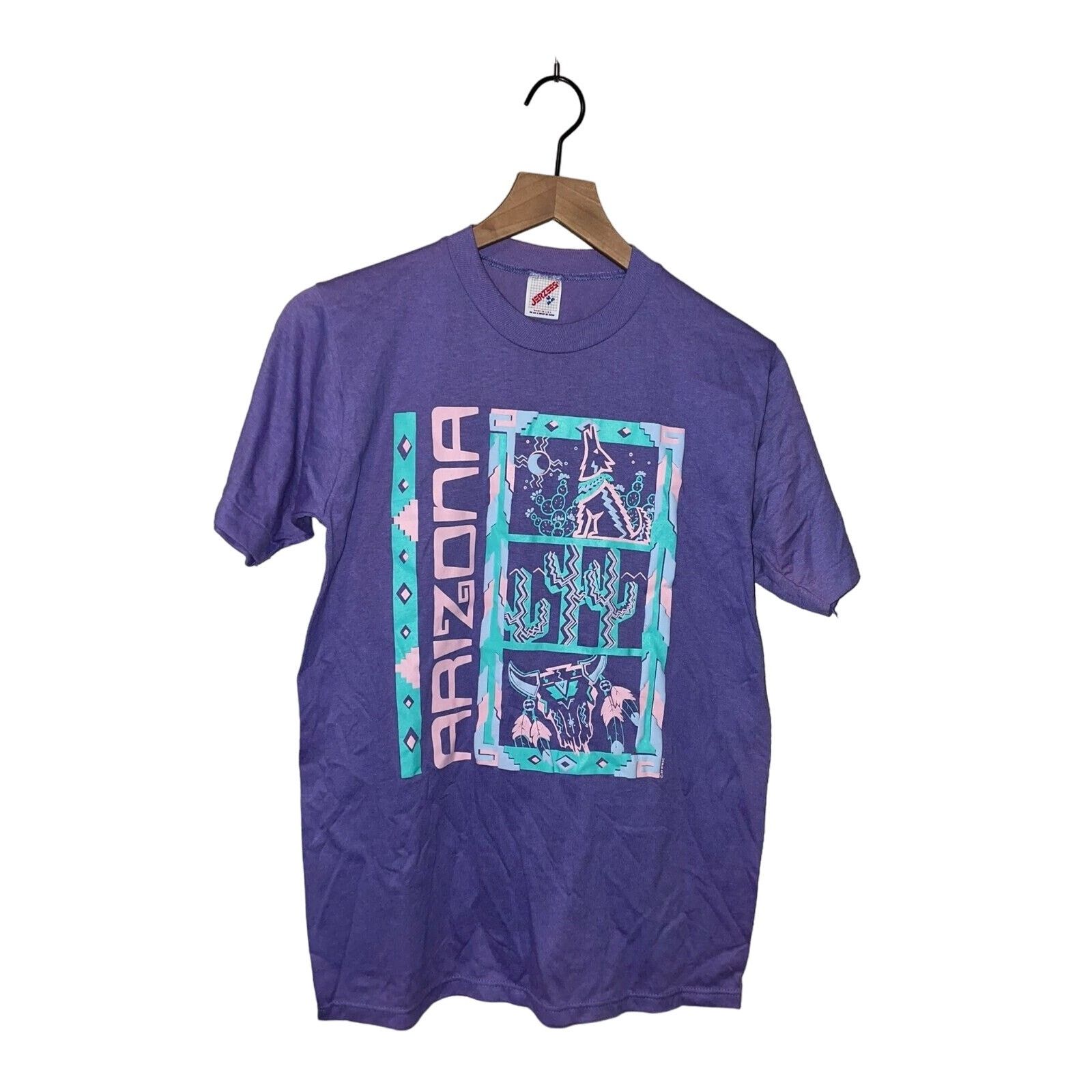 Jerzees Vintage Arizona Art Shirt Coyote Cactus Tee Purple 80s 1980s Size US M / EU 48-50 / 2 - 1 Thumbnail