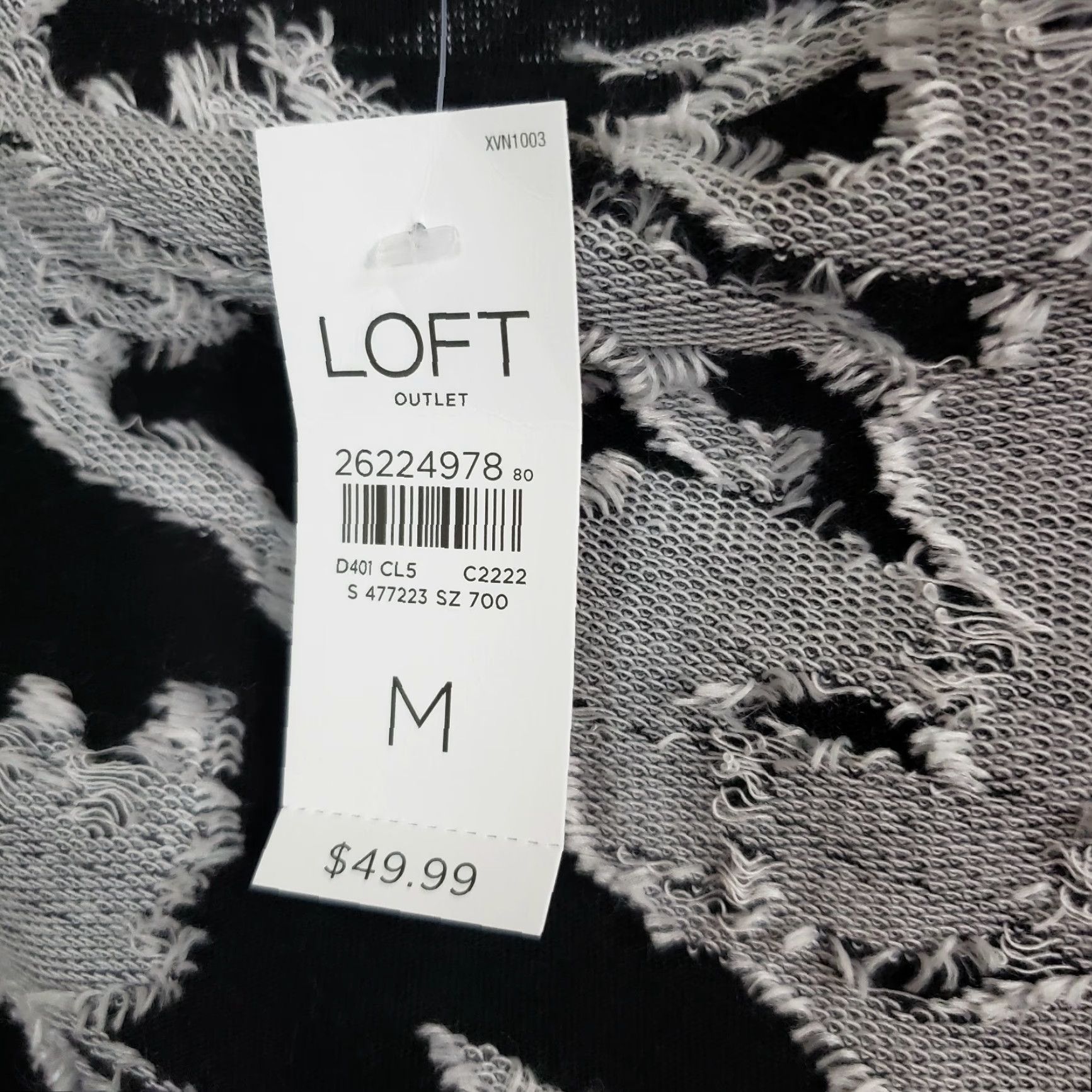Loft Ann Taylor LOFT Top Womens Sz Medium Black Gray Fringe 3/4 Sleeve Cotton Blend Size M / US 6-8 / IT 42-44 - 6 Thumbnail