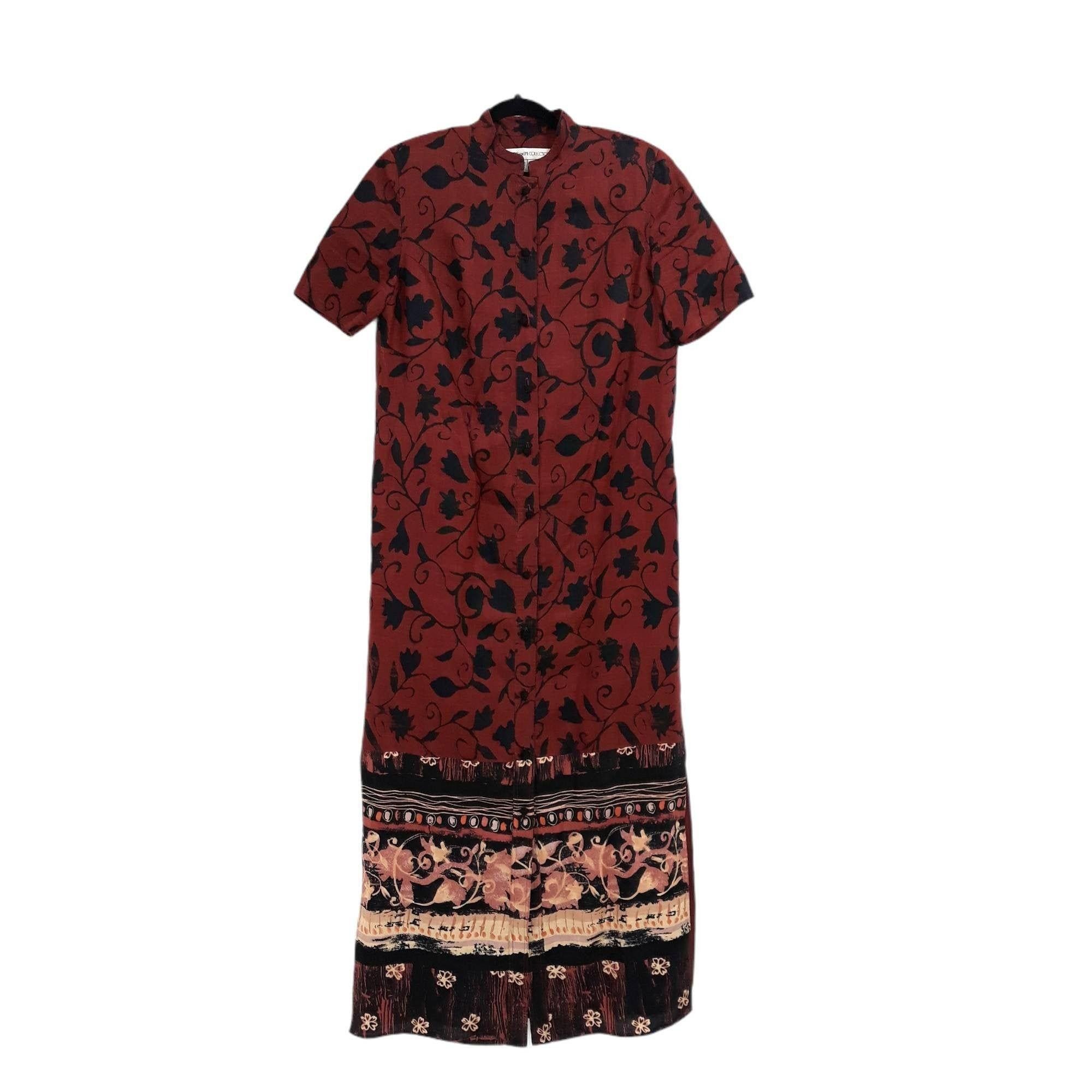 Vintage Vtg Rare Linen Maxi Hostess Dress Sz 8 Red Kimono Long Line Size M / US 6-8 / IT 42-44 - 1 Thumbnail