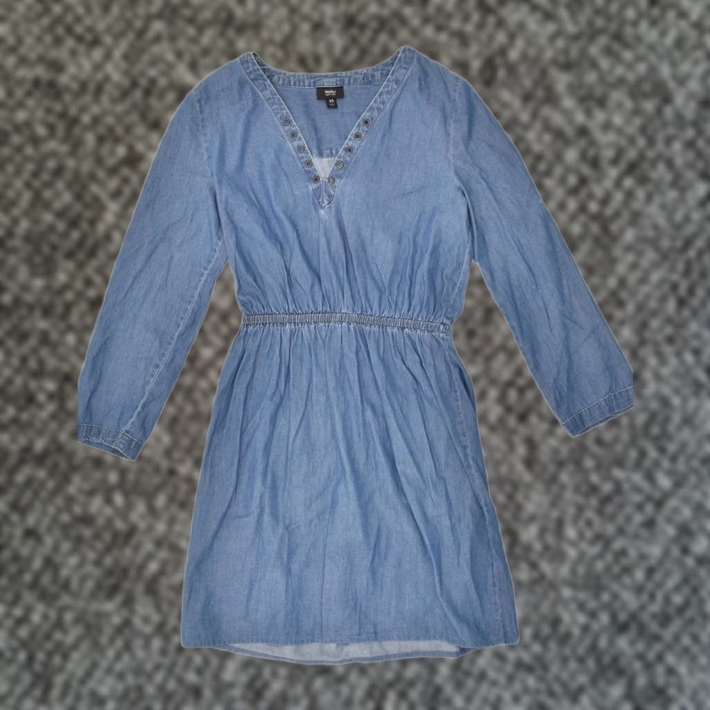 Mossimo VINTAGE Mossimo Womens Long Sleeve A-Line Dress XS UK 4 Blue Cotton JK03 Size XS / US 0-2 / IT 36-38 - 1 Thumbnail