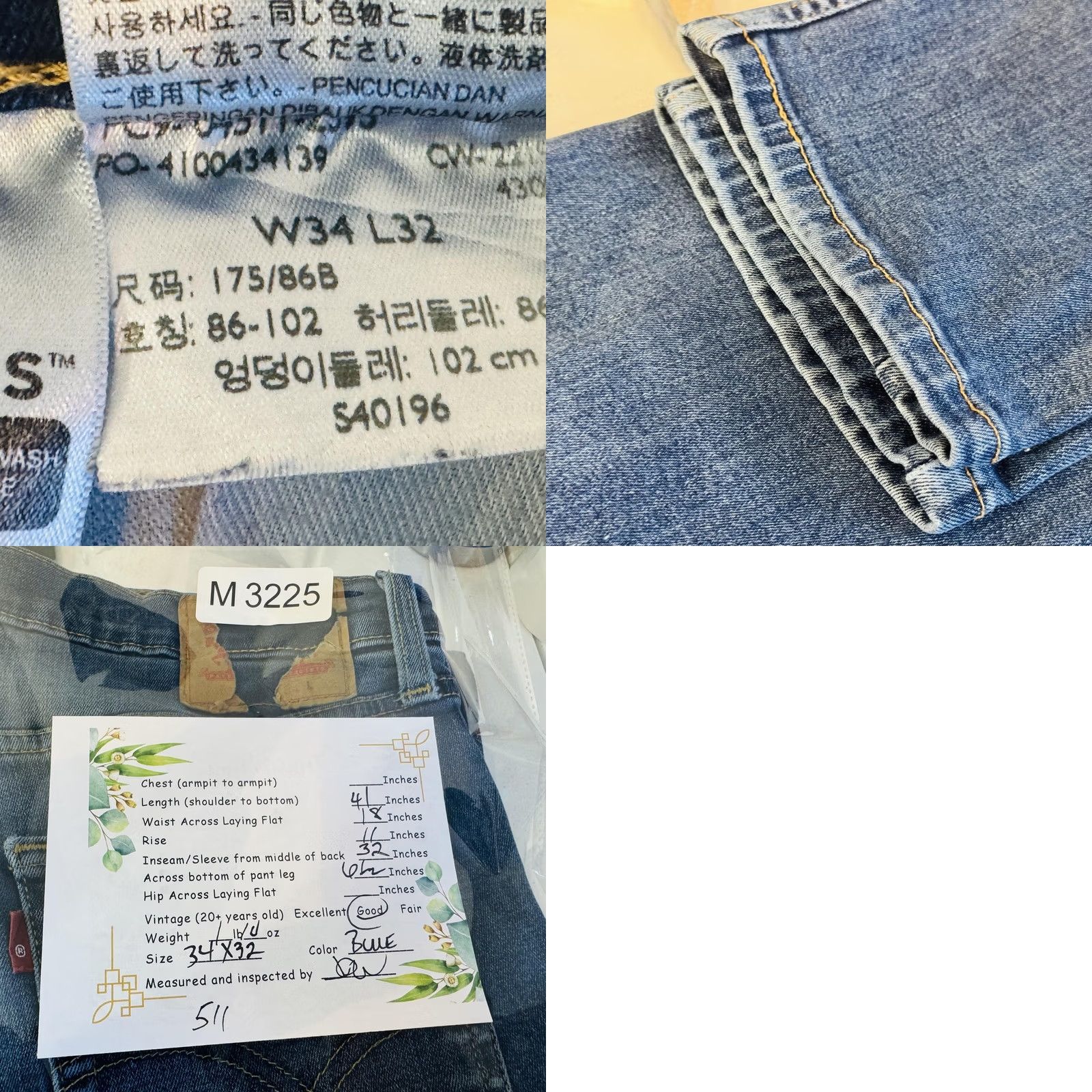 Levi's Levis 511 Jeans Mens 34x32 Blue Medium Wash Slim Taper Stretch Denim Mid Rise Size US 34 / EU 50 - 8 Thumbnail