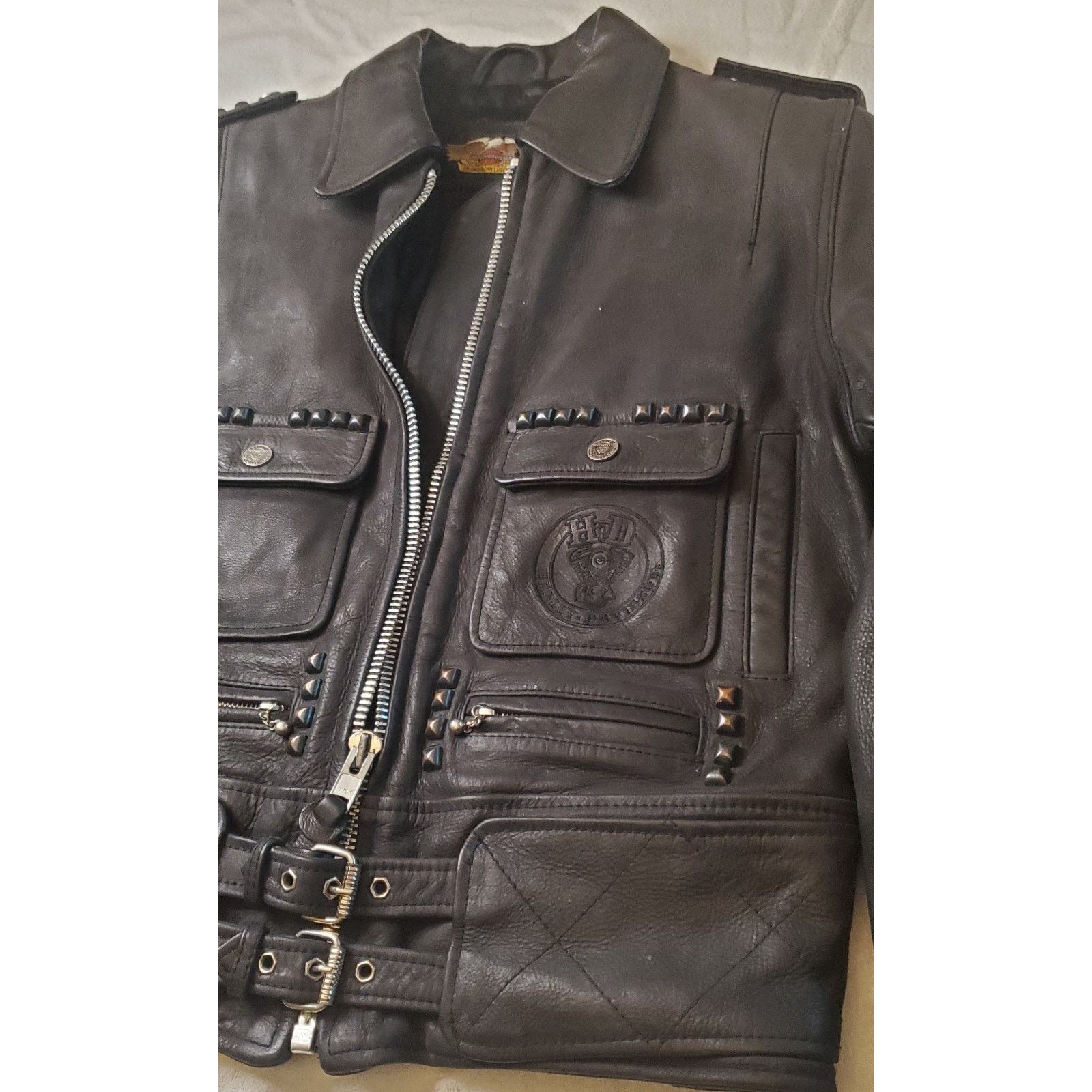 Harley Davidson Harley Davidson Women’s L Leather Motorcycle Jacket Studded Size L / US 10 / IT 46 - 7 Thumbnail
