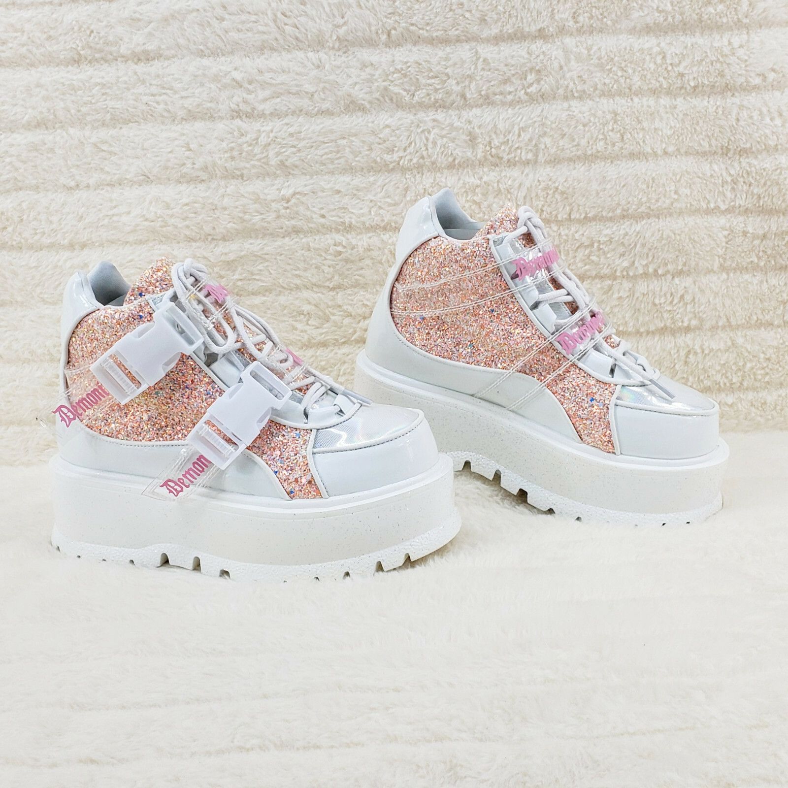 Other DEMONIA Slacker 50 White Pink Glitter Platform Sneaker Ankle Size US 7 / IT 37 - 2 Thumbnail