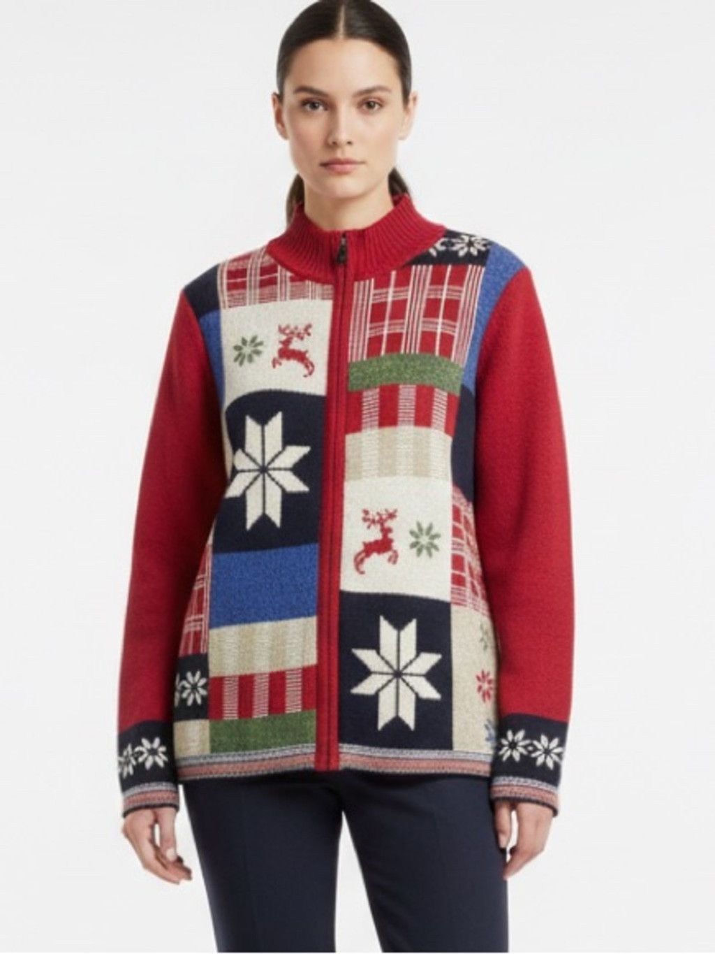 Other Christopher & Banks Vintage XL Patchwork Zip Cardigan Nordic Size XL / US 12-14 / IT 48-50 - 1 Thumbnail
