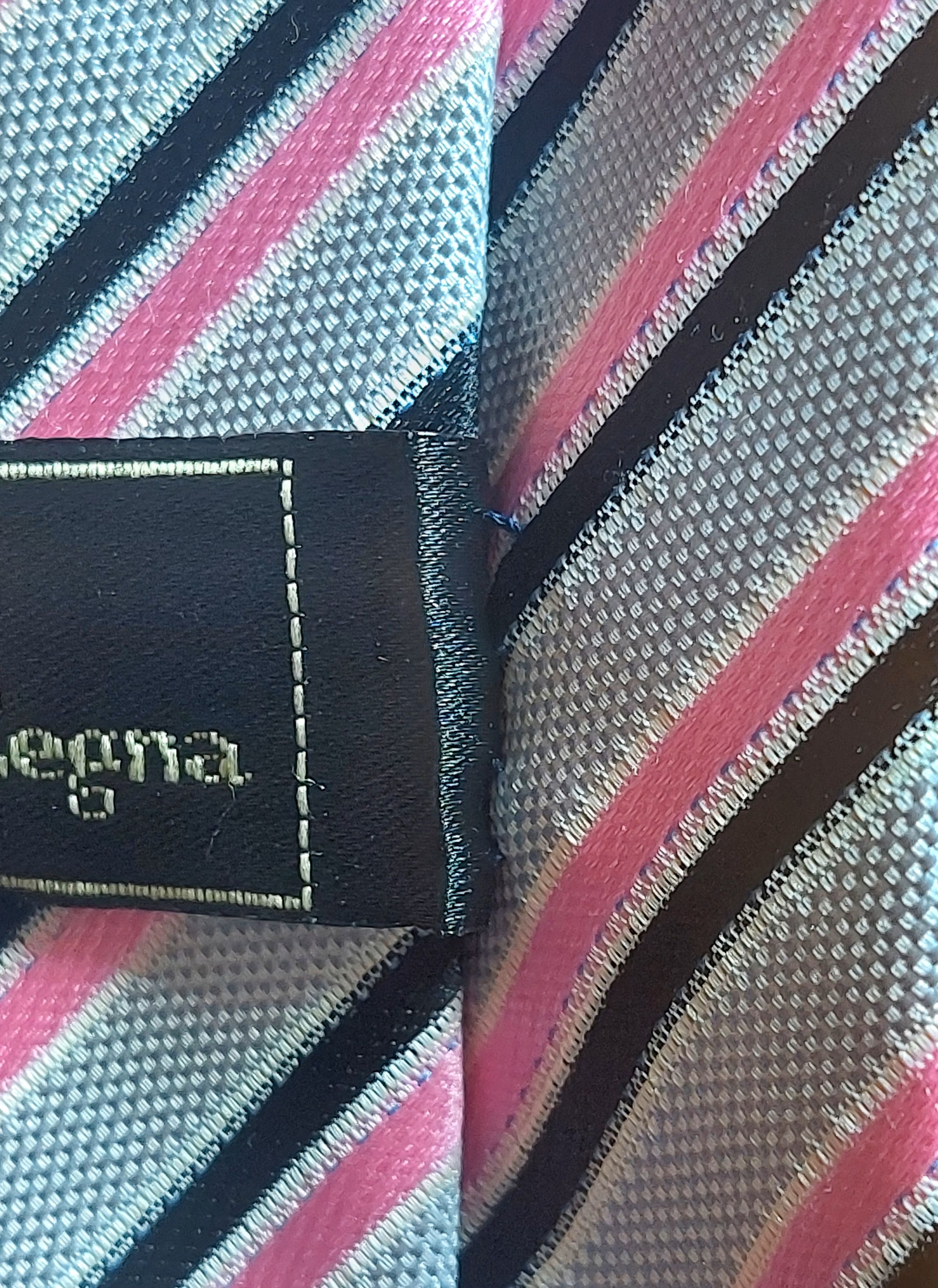 Ermenegildo Zegna Ermenegildo Zegna Silk Tie Gray Pink Diagonal Stripe Italy Size ONE SIZE - 18 Thumbnail