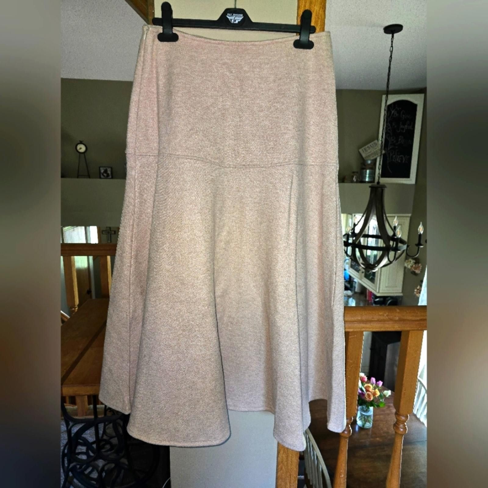 Designer OGL Tan Cream CashSoftWool-like Flared Maxi Skirt Size 28" / US 6 / IT 42 - 1 Thumbnail