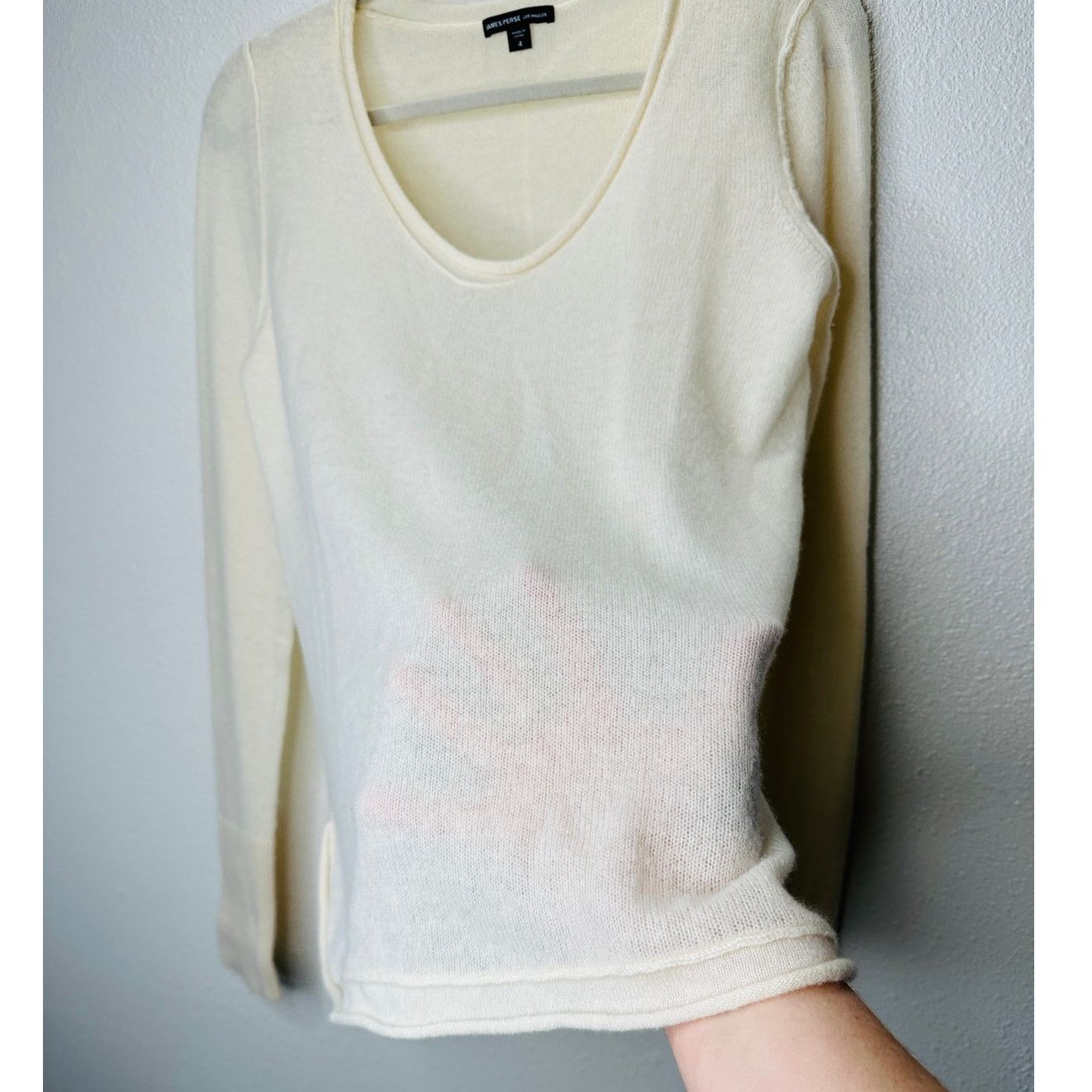James Perse James Perse Cream Long Sleeve V Neck Cashmere Sweater 4 / XL Size XL / US 12-14 / IT 48-50 - 5 Thumbnail