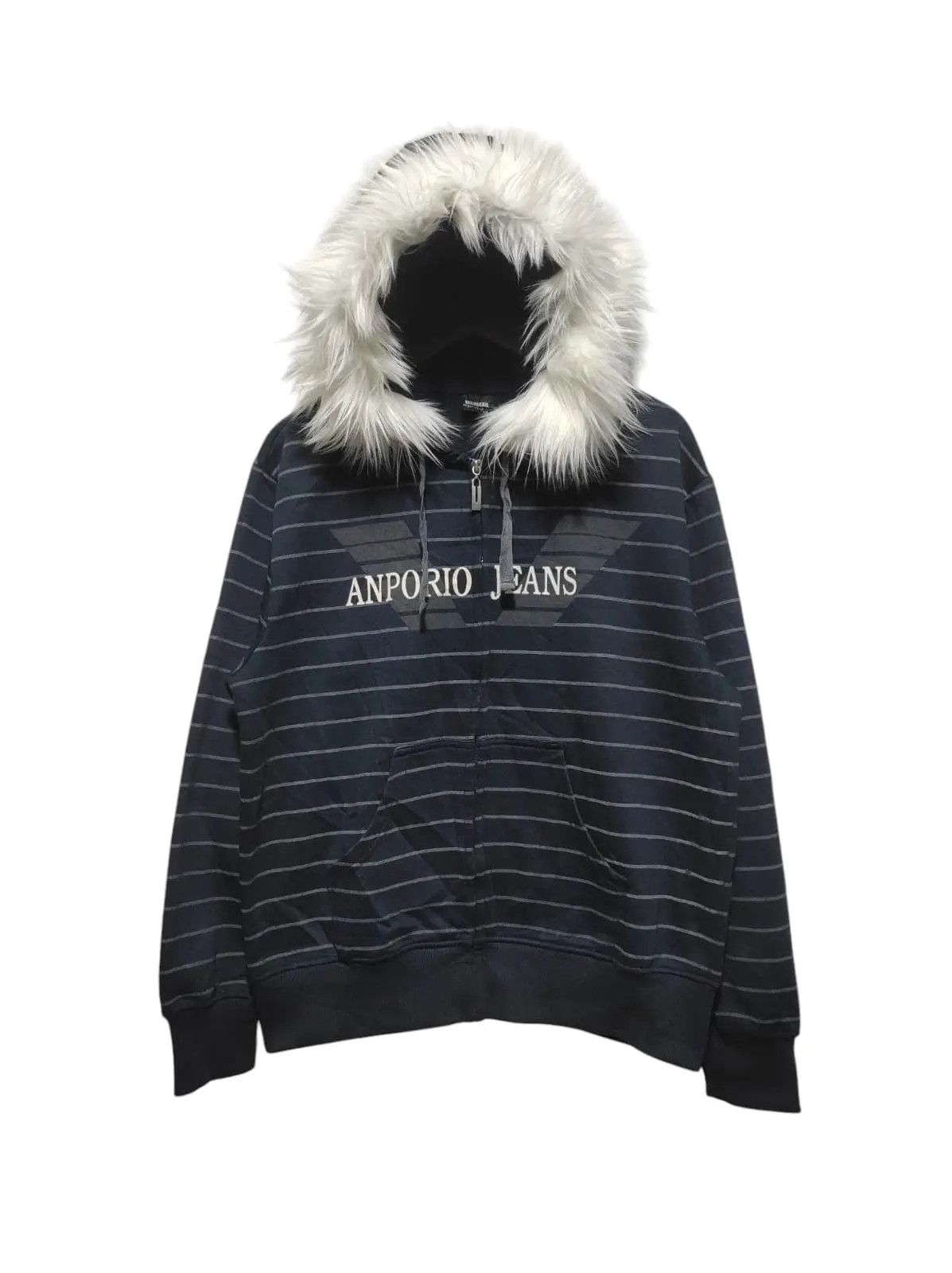Japanese Brand Londoner Anporio Jeans stripe zip fur hoodie ifsix LGB style Size US L / EU 52-54 / 3 - 1 Thumbnail