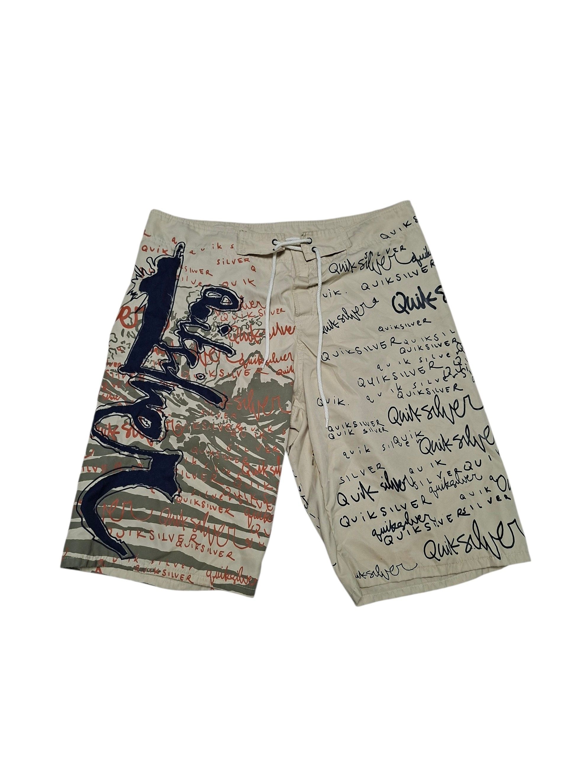Quiksilver QUIKSILVER VINTAGE BIG LOGO NYLON SURF STYLE SHORTS Size US 32 / EU 48 - 1 Thumbnail