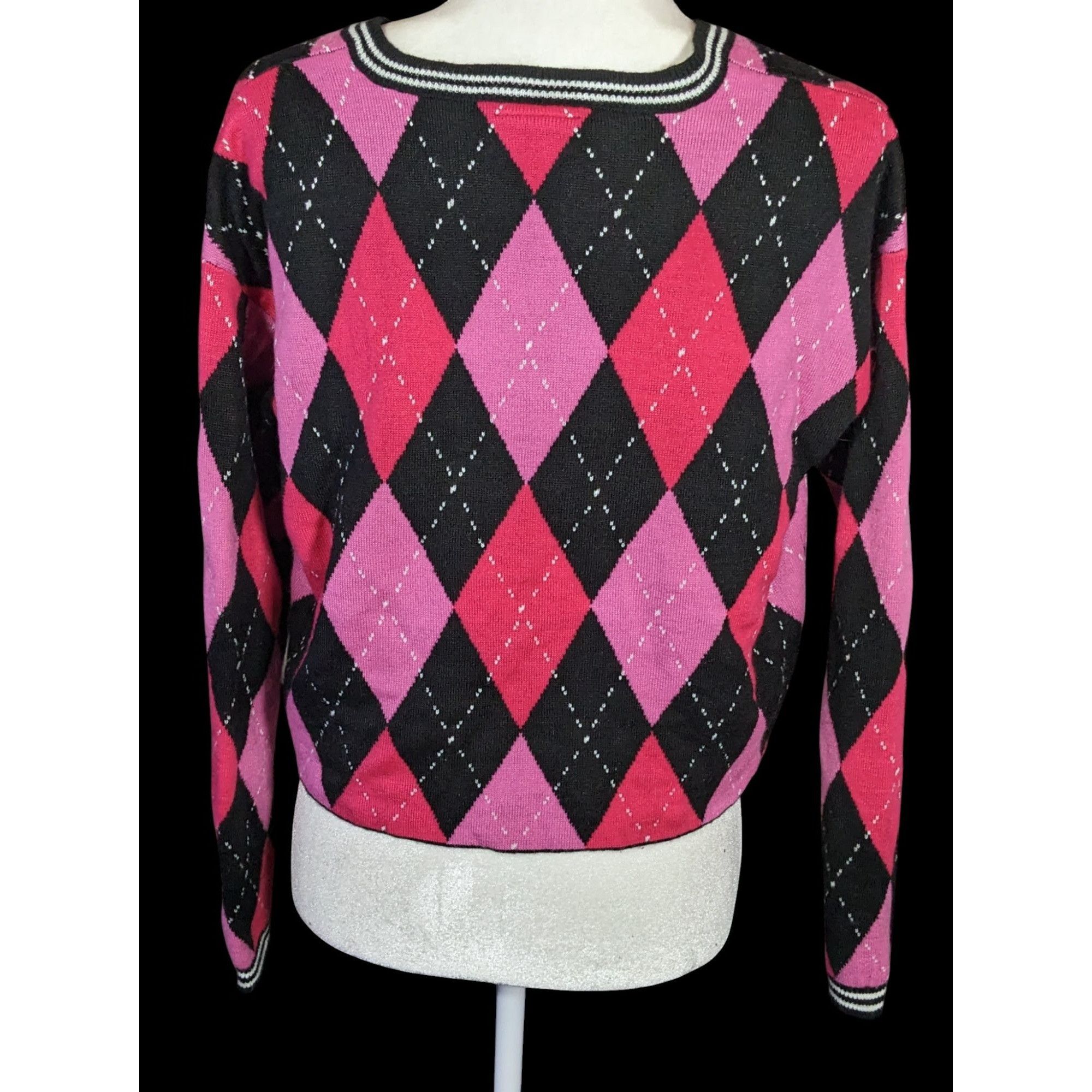 Other Monster High Pink And Black Argyle Cropped Sweater Size S / US 4 / IT 40 - 2 Thumbnail