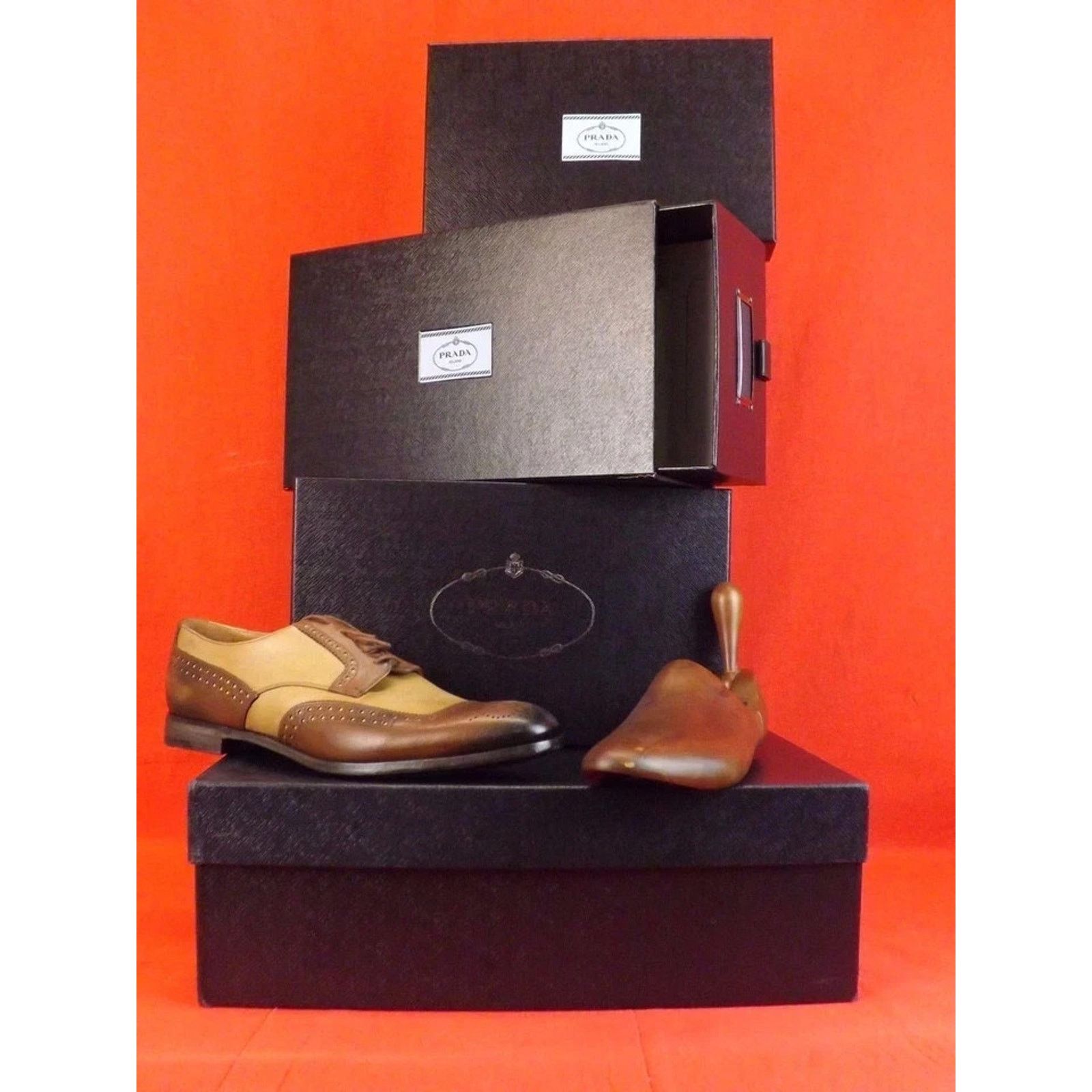 Prada PRADA 2EF020 BROWN TAN LEATHER BROGUE OXFORDS TREES SET 10 Size US 11 / EU 44 - 1 Thumbnail