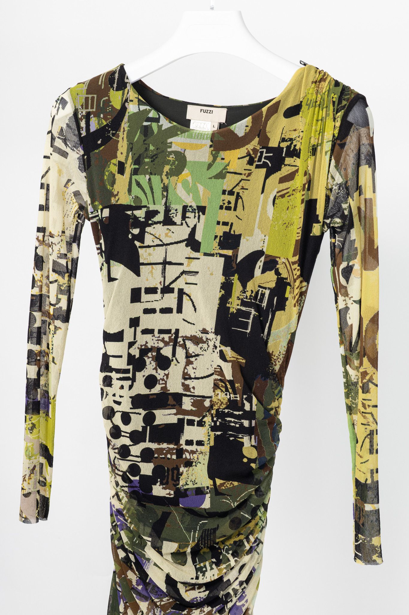 FUZZI Fuzzi Green Abstract-Print Mesh Bodycon Midi Dress Size L / US 10 / IT 46 - 3 Thumbnail