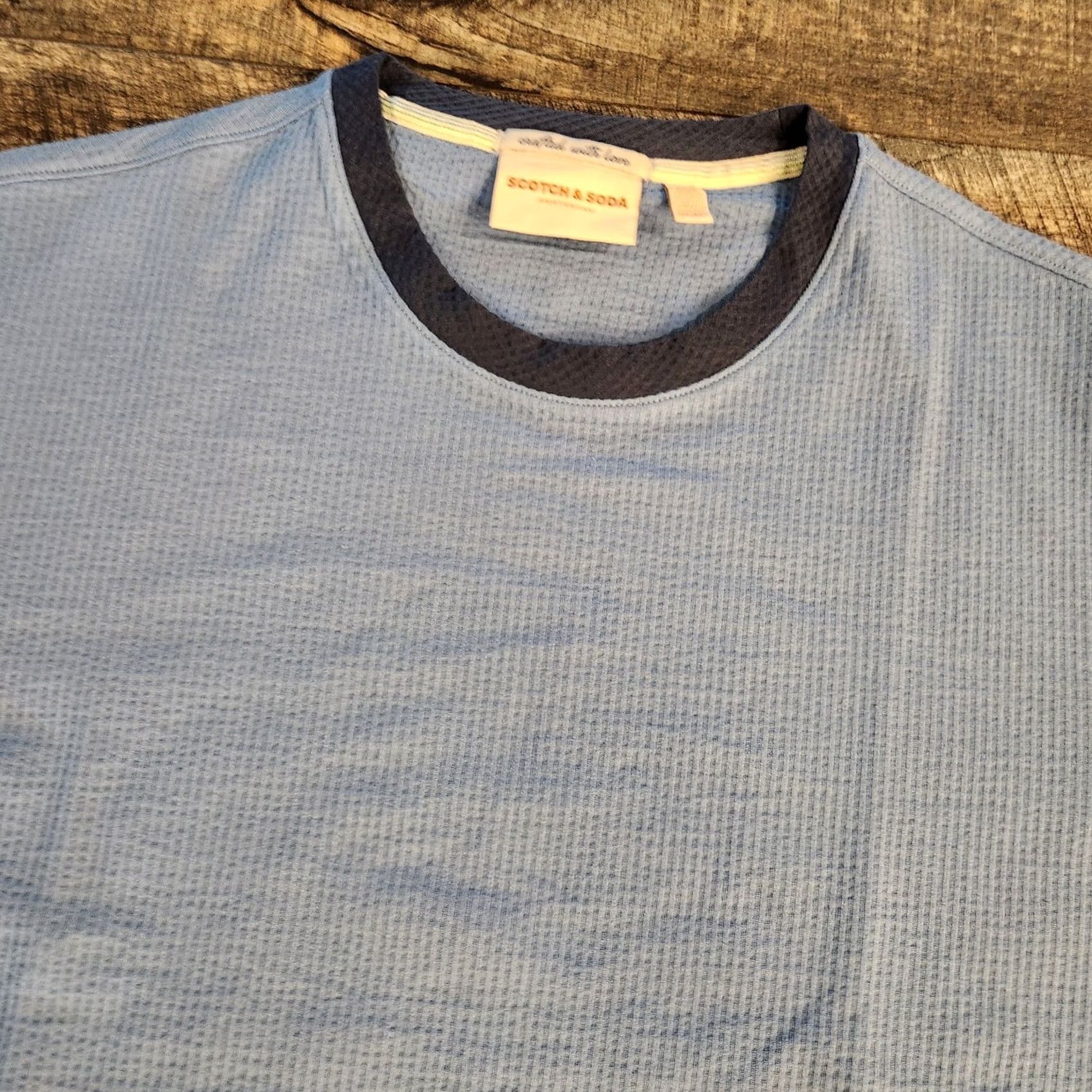 Scotch & Soda Scotch & Soda T Shirt Tee Mens L Blue Textured Knit Crew Neck Short Sleeve Size US L / EU 52-54 / 3 - 3 Thumbnail