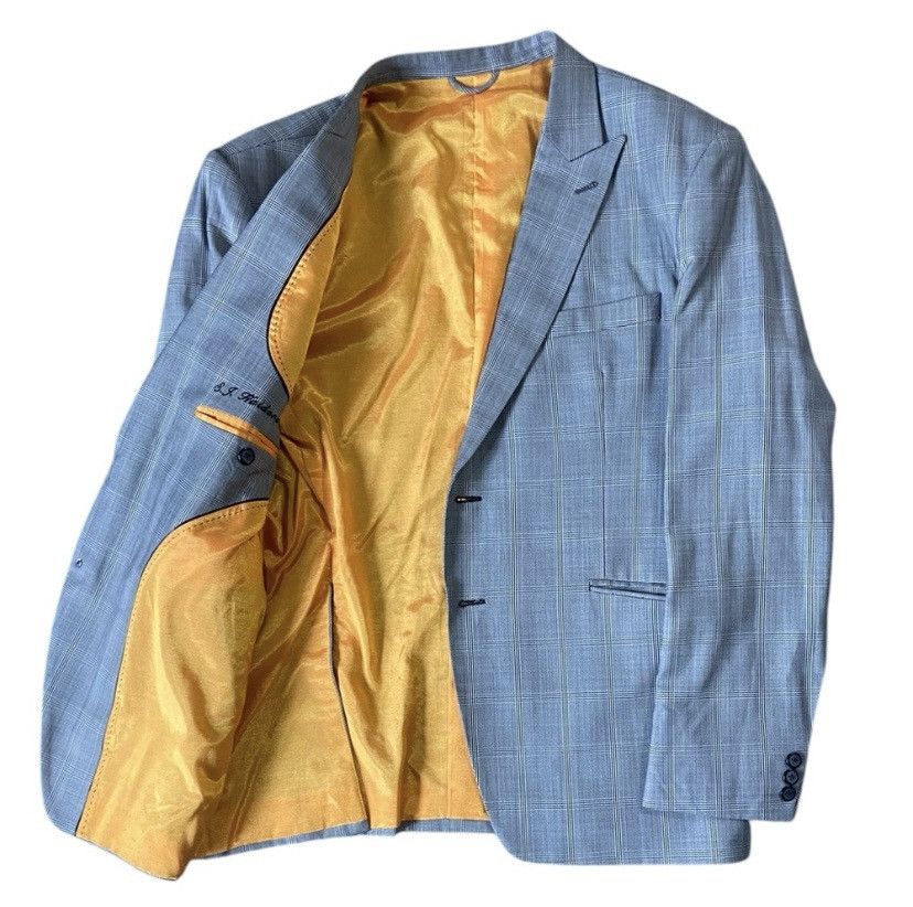 Designer Bespoke Men’s Check Blazer Peak Lapel Grey White Chest 39R Size 38R - 2 Thumbnail