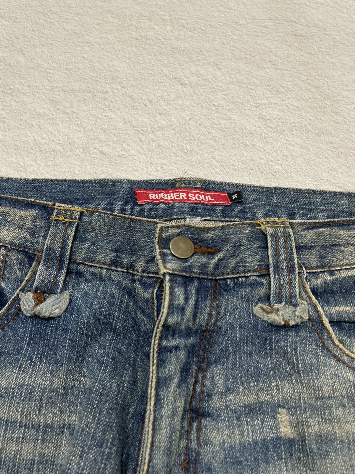 Japanese Brand 2000s Rubber Soul Distressed Denim Stonewash Y2K Size US 34 / EU 50 - 4 Thumbnail