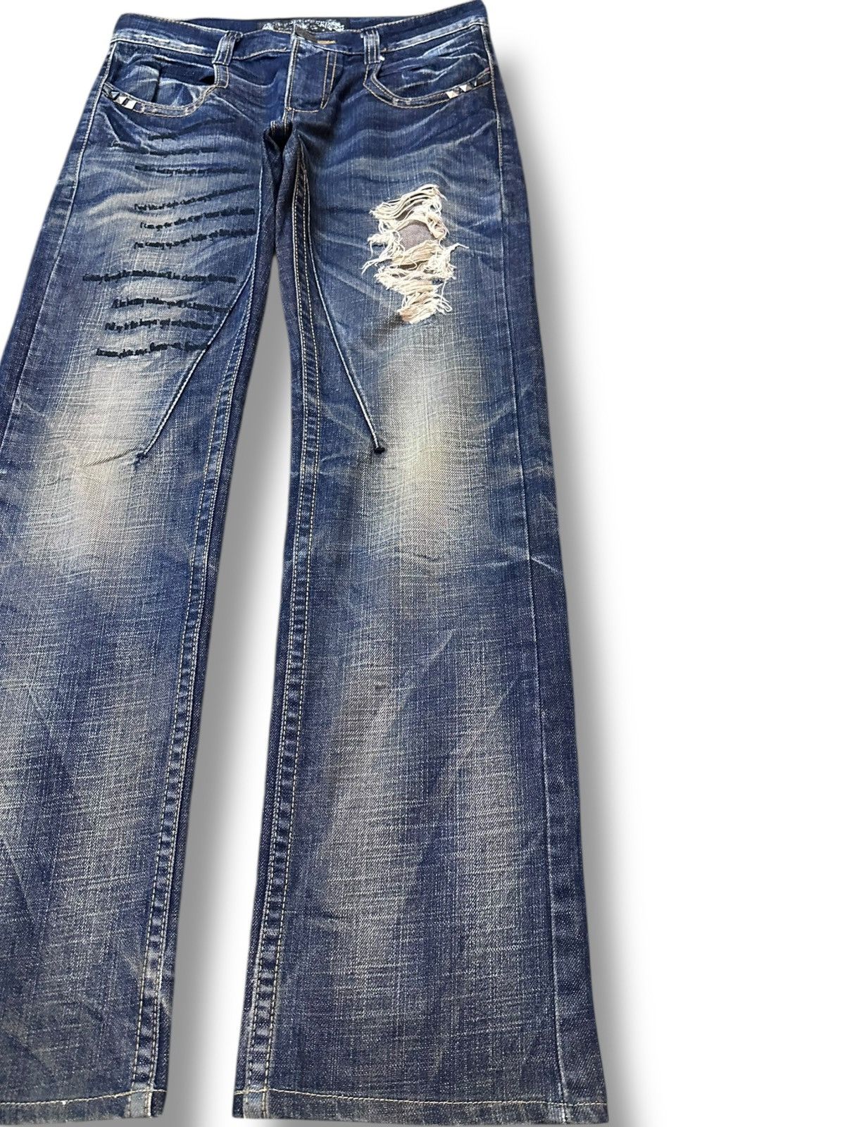 Ed Hardy Vintage Red Pepper Whiskers Studded Distressed Denim Size US 31 - 4 Thumbnail