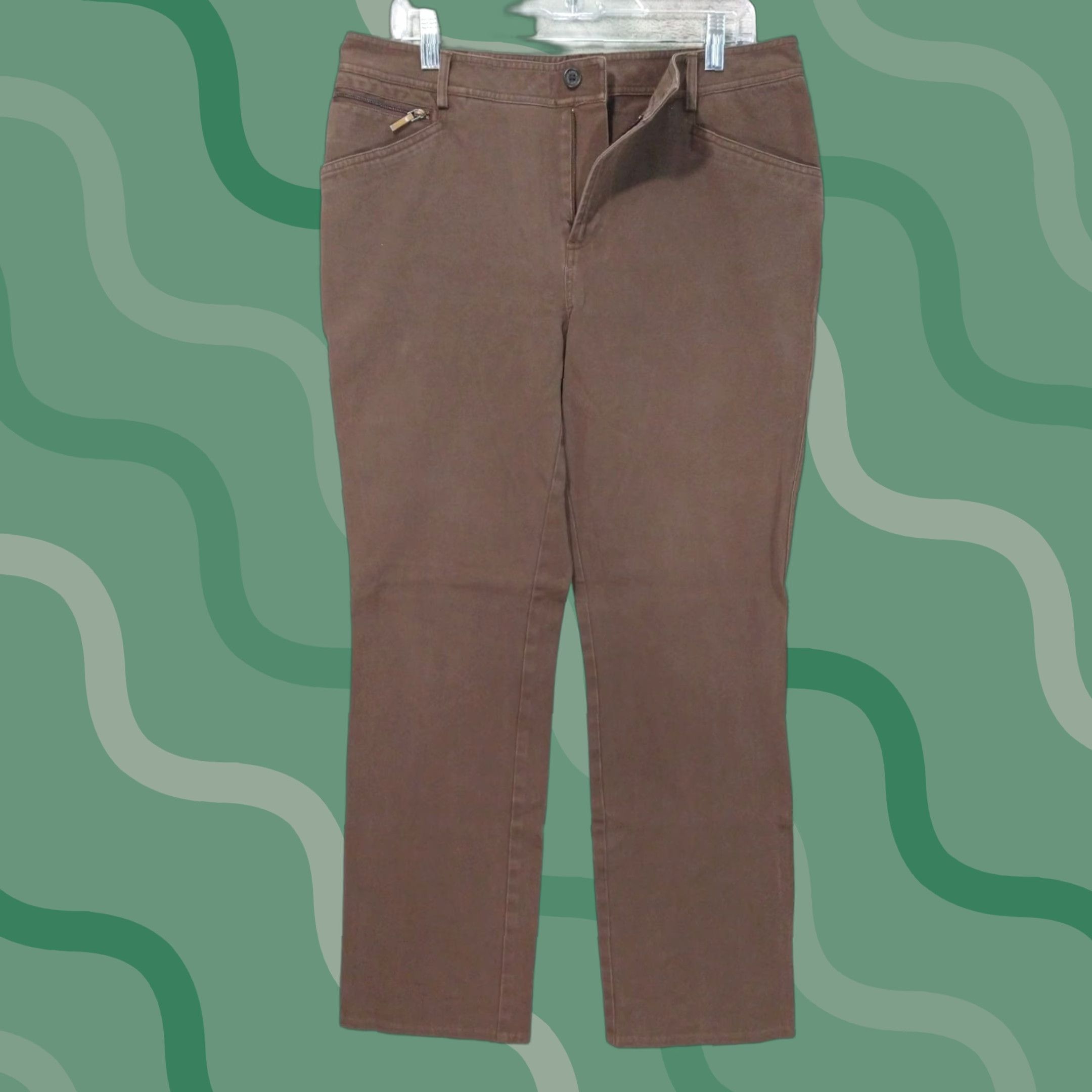 Ralph Lauren Ralph Lauren Pants Womens 12 Chino Straight Leg Flat Front High Rise Twill Brown Cotton 90s City Preppy Size 34" / US 12 / IT 48 - 1 Thumbnail