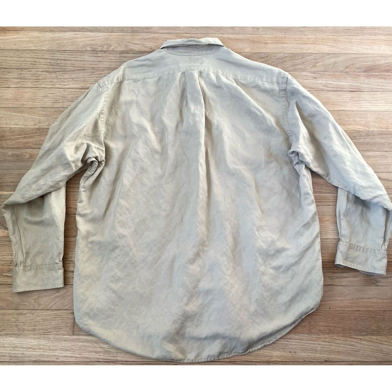 VINTAGE Polo Ralph Lauren Shirt Mens L Silk Linen Button-Down