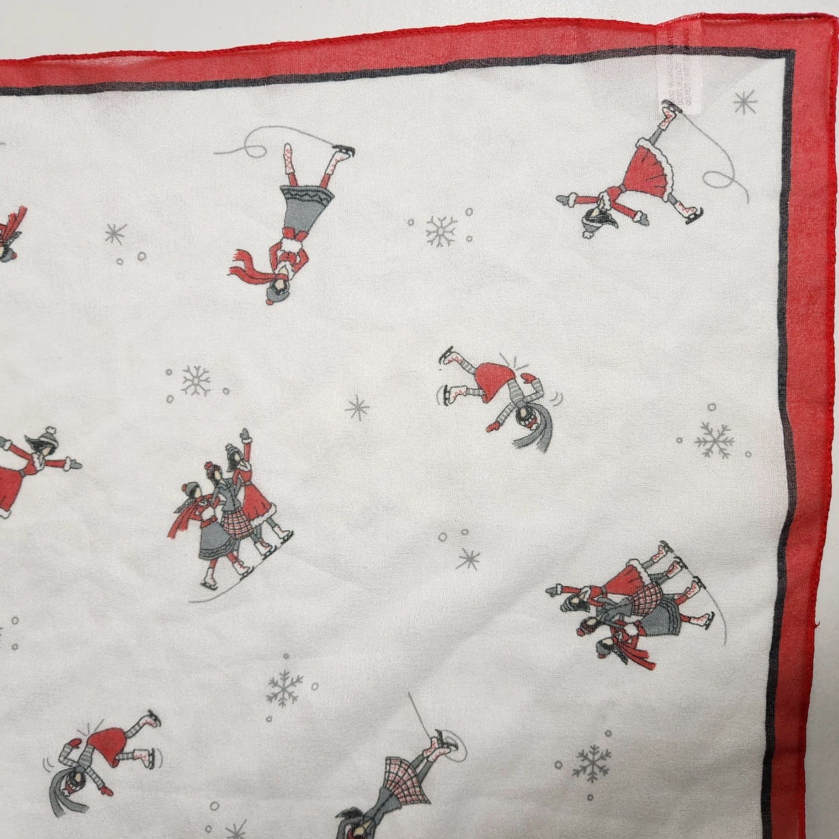 Vintage Winter Scene Iceskating Snowflakes 100% Polyester Square Scarf-20x20" Ivory Red Women Scarf Winter Chiffon Square Size ONE SIZE - 6 Thumbnail