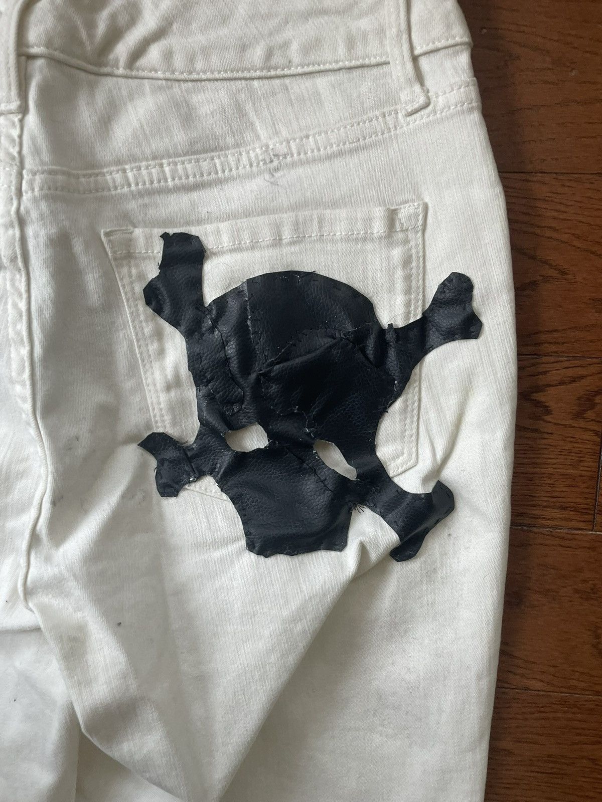 Le Grande Bleu (L.G.B.) white laced up leather patched lgb esk skull jeans Size US 30 / EU 46 - 4 Thumbnail