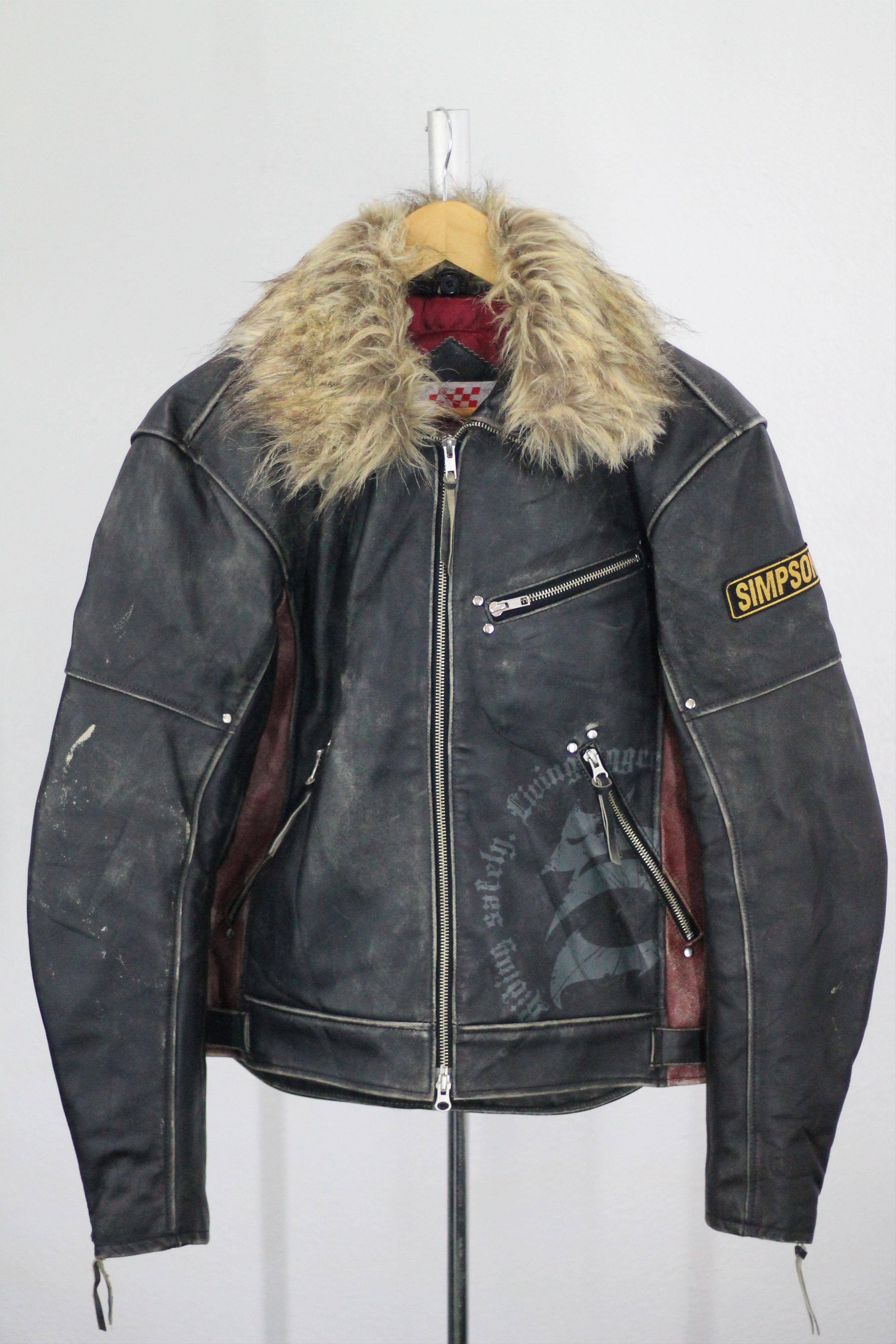 Vintage RARE! Vintage SIMPSON Leather Jacket Removable Fur Collar. Size US L / EU 52-54 / 3 - 3 Thumbnail