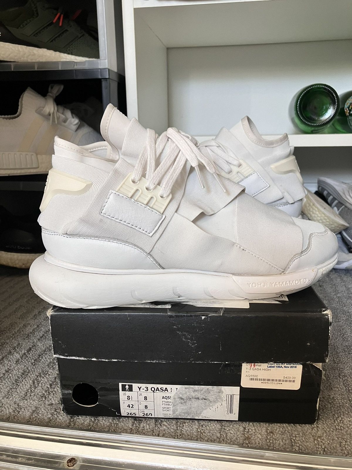Y3 adidas qasa high triple cream white size