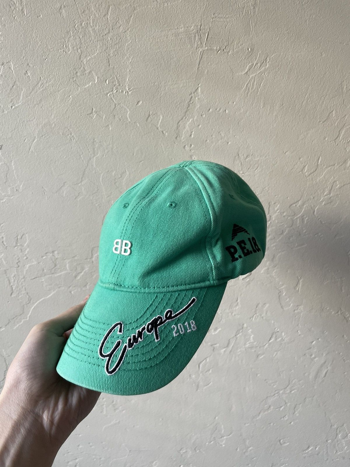 image of Balenciaga ‘P.e. 18’ Cap in Mint Green, Men's