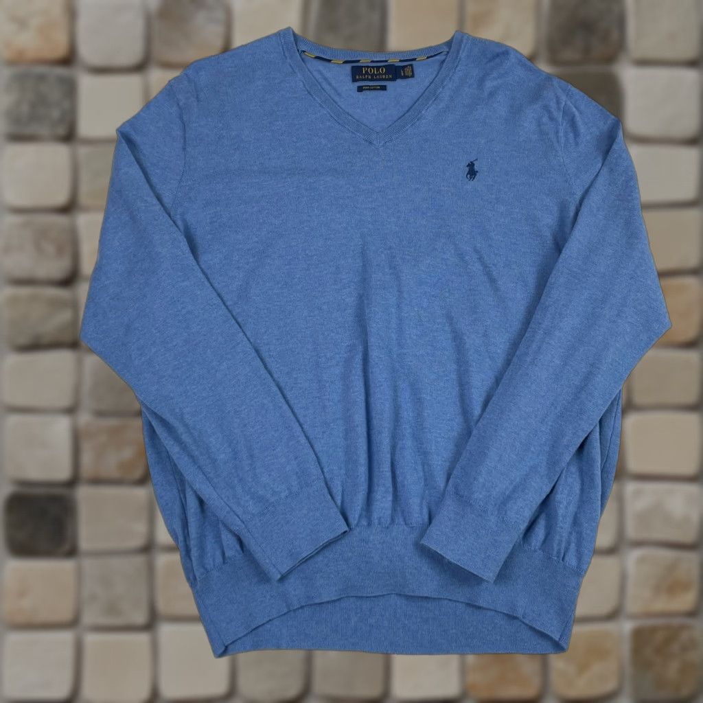 Polo Ralph Lauren Polo Ralph Lauren Sweater Mens Large Blue V Neck Pullover Knit Logo Pony Golf Casual Size US L / EU 52-54 / 3 - 1 Thumbnail