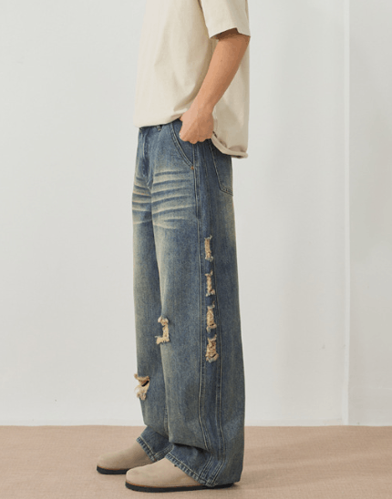 Japanese Brand American distressed wide-leg ripped baggy scimitar jeans Size US 32 / EU 48 - 5 Thumbnail